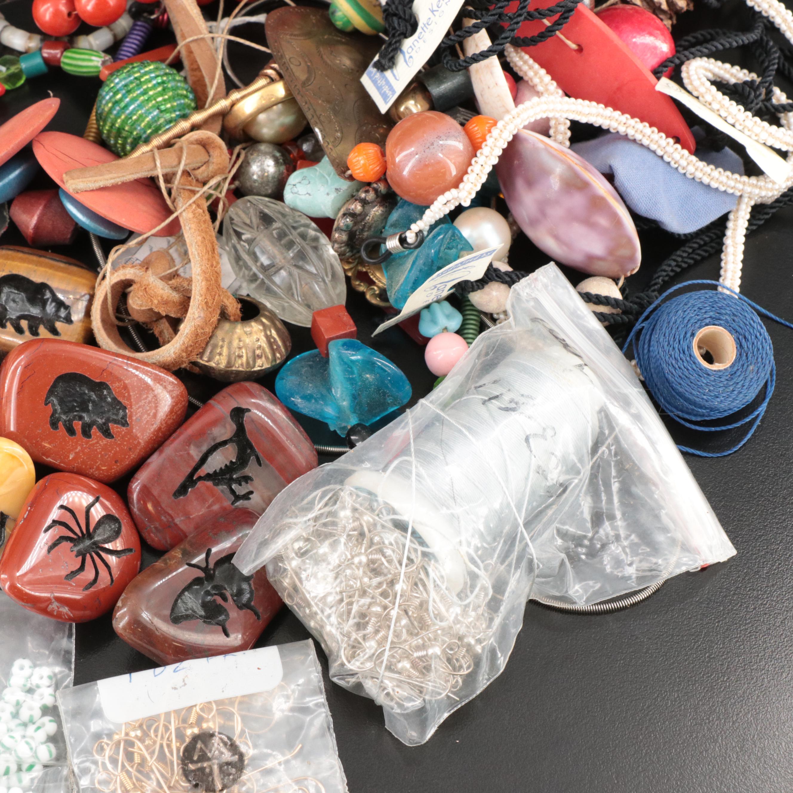 Jewelry Making Supply Assortment Including Gemstones, Chains and Bead Hanks