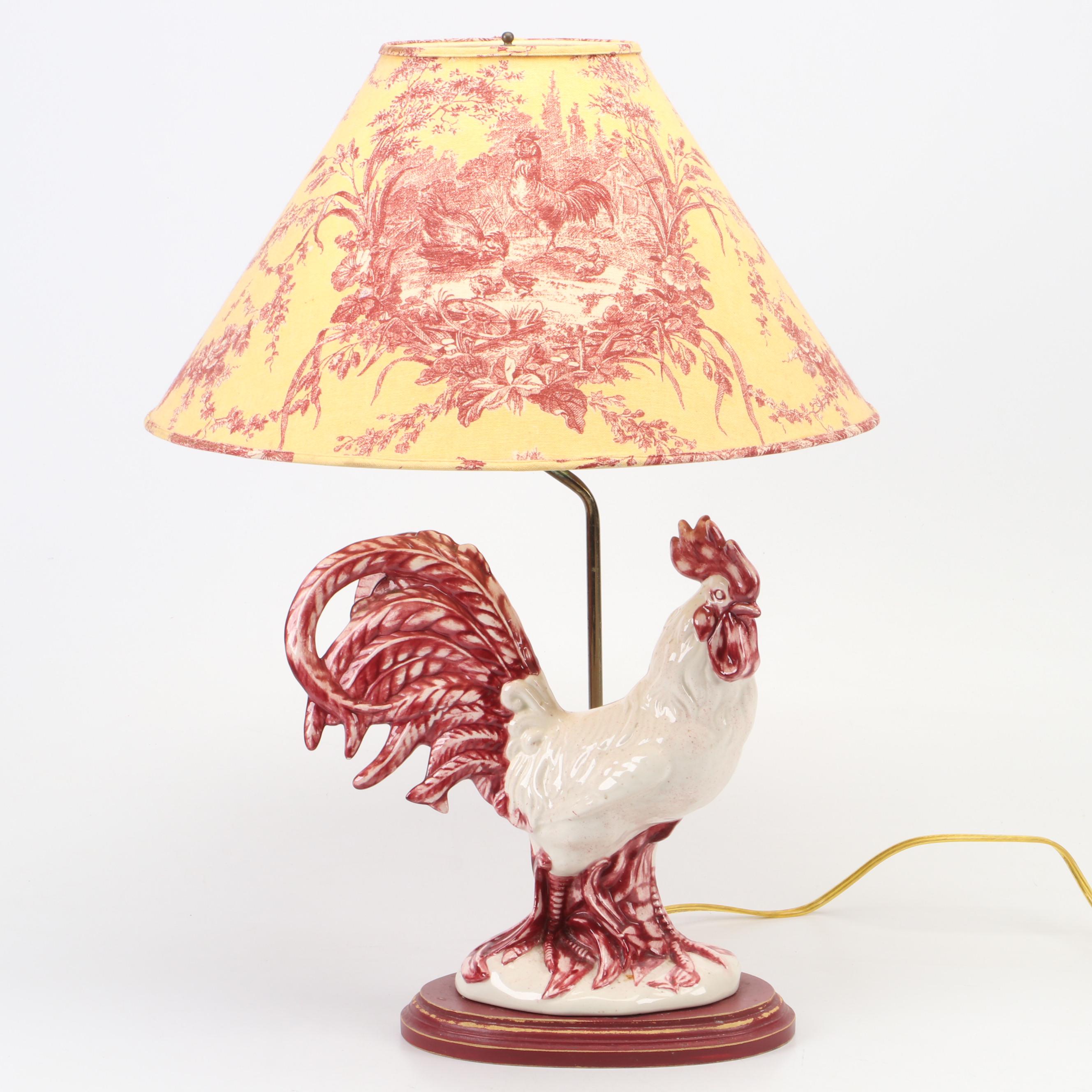 Folk Art Style Glazed Rooster Ceramic Table Lamp