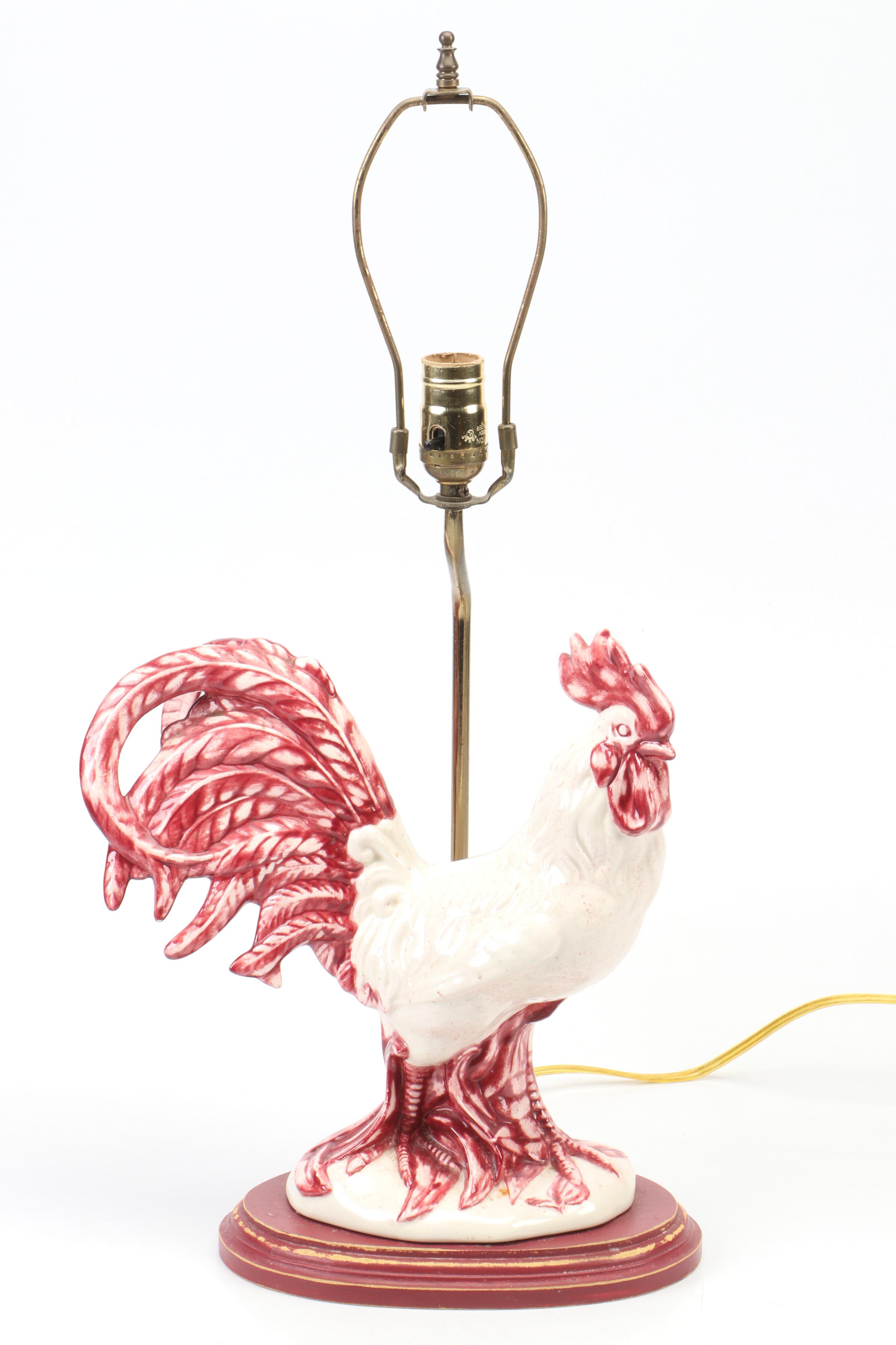 Folk Art Style Glazed Rooster Ceramic Table Lamp