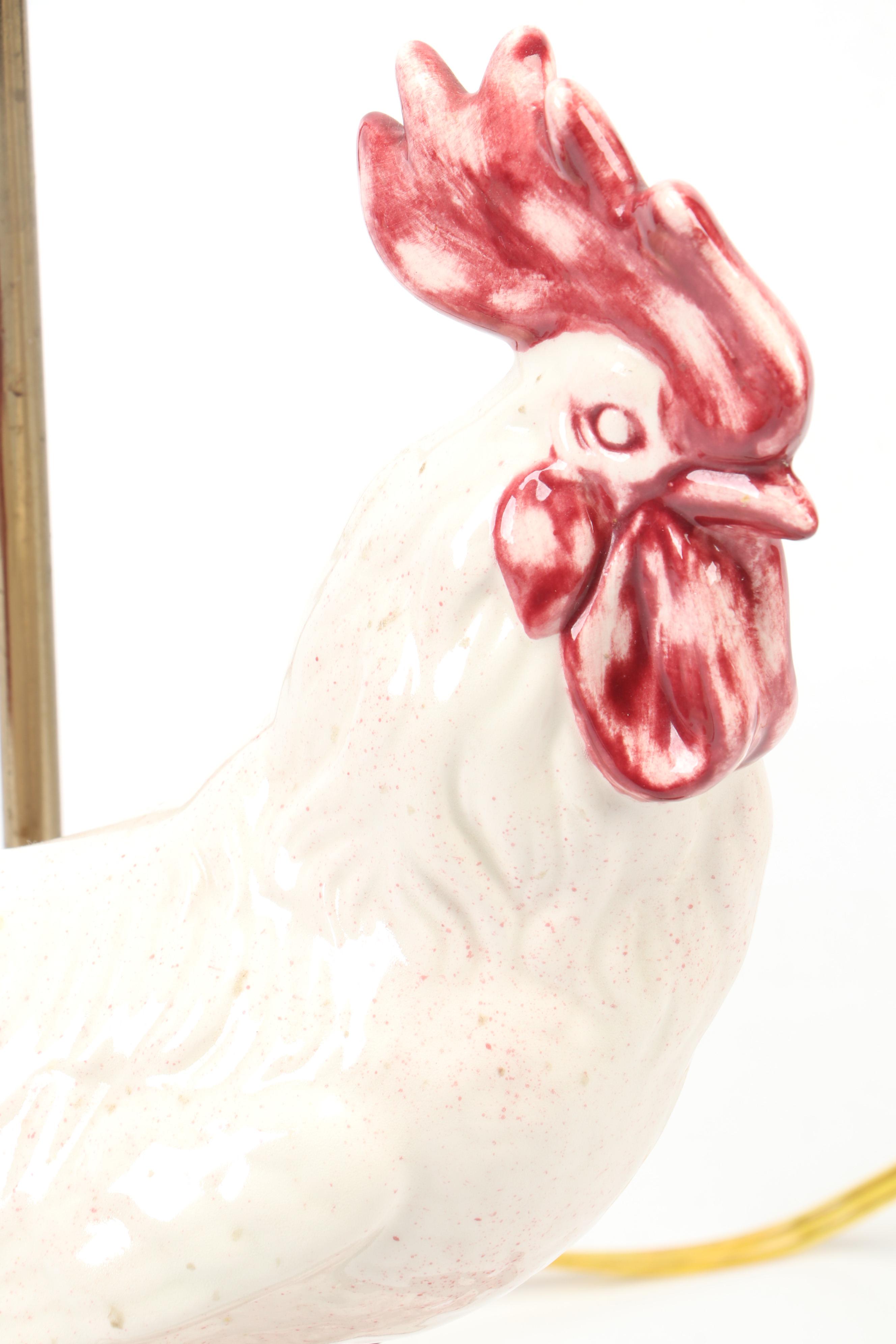 Folk Art Style Glazed Rooster Ceramic Table Lamp