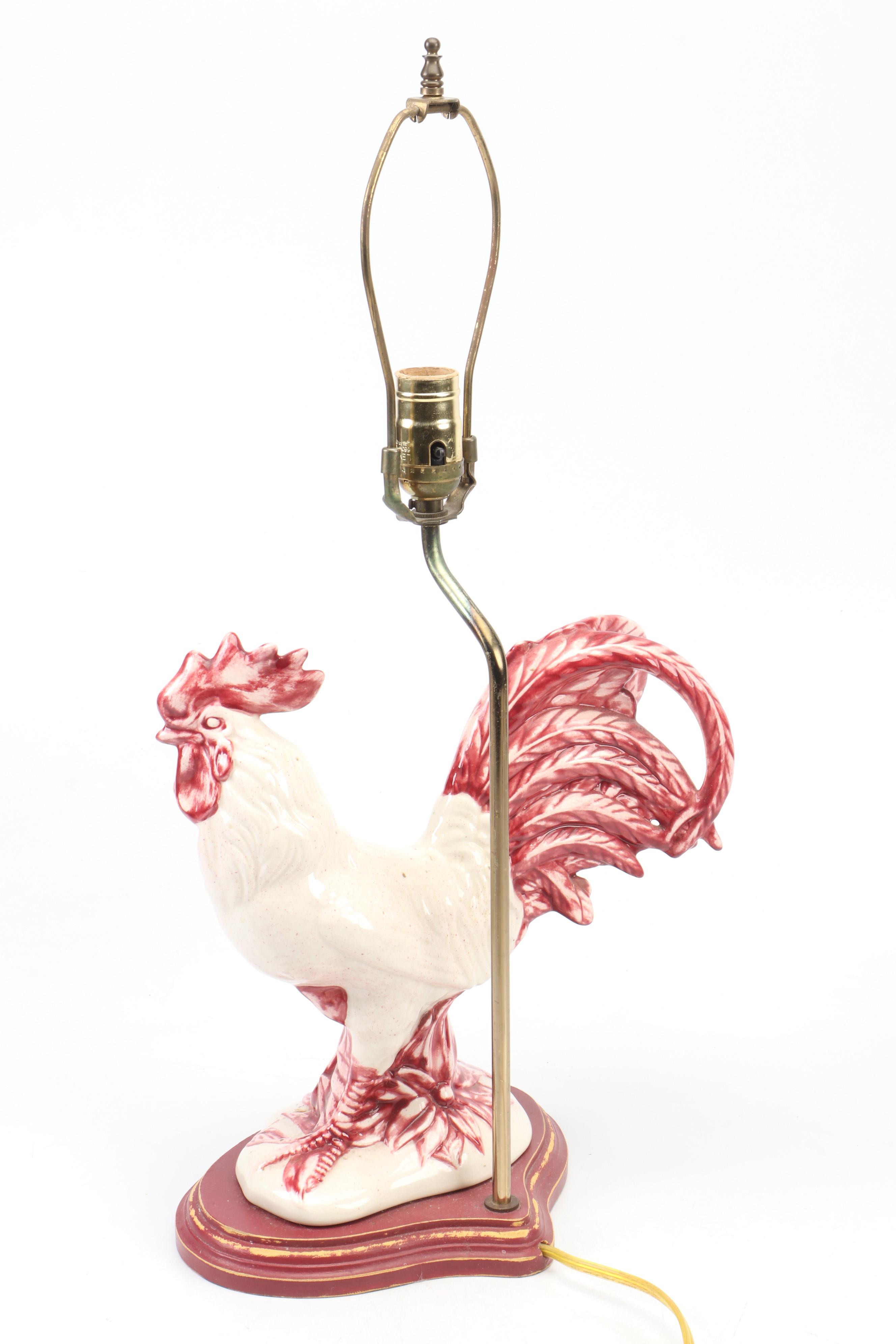 Folk Art Style Glazed Rooster Ceramic Table Lamp