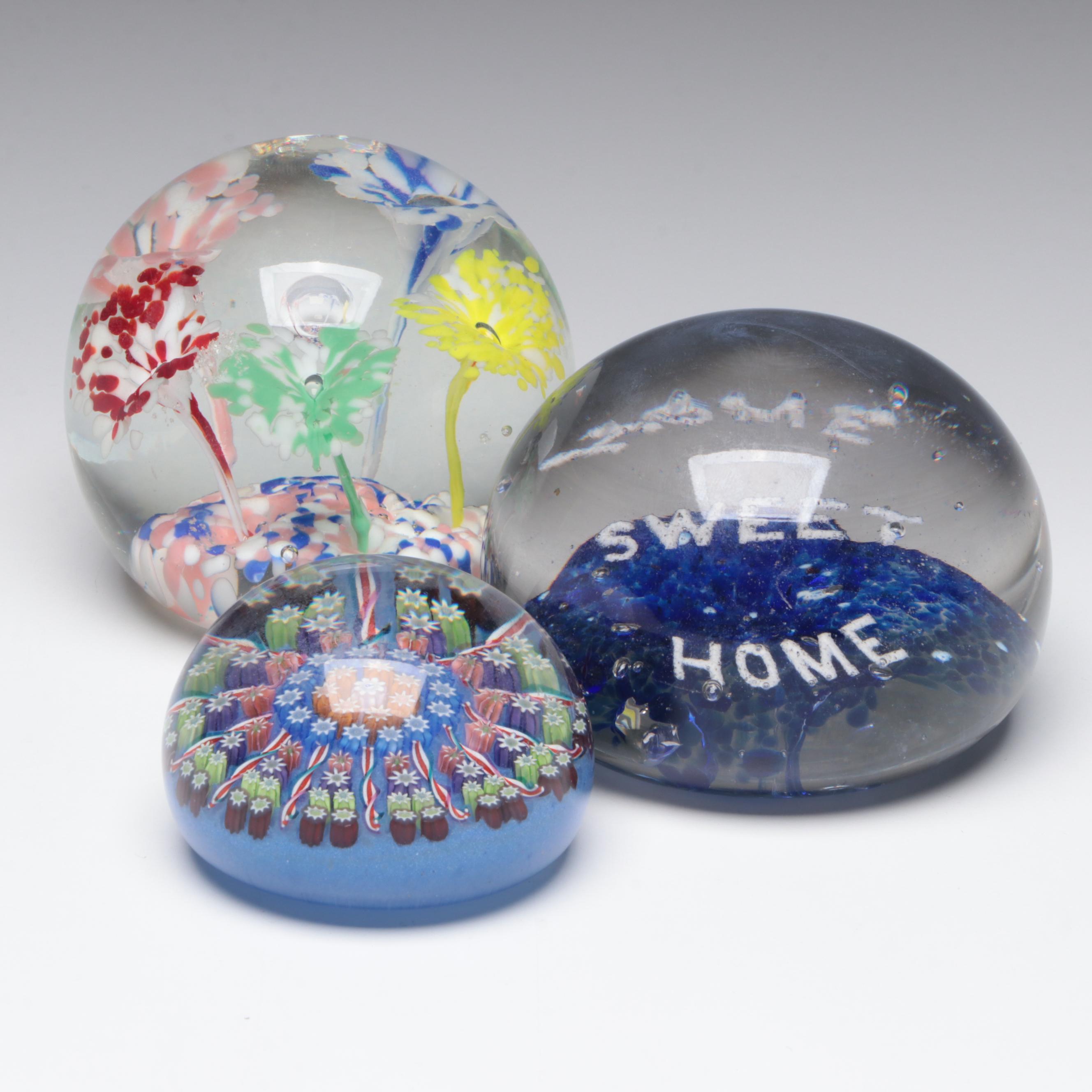 Perthshire Millefiori Paperweight with Other Art Glass Paperweights