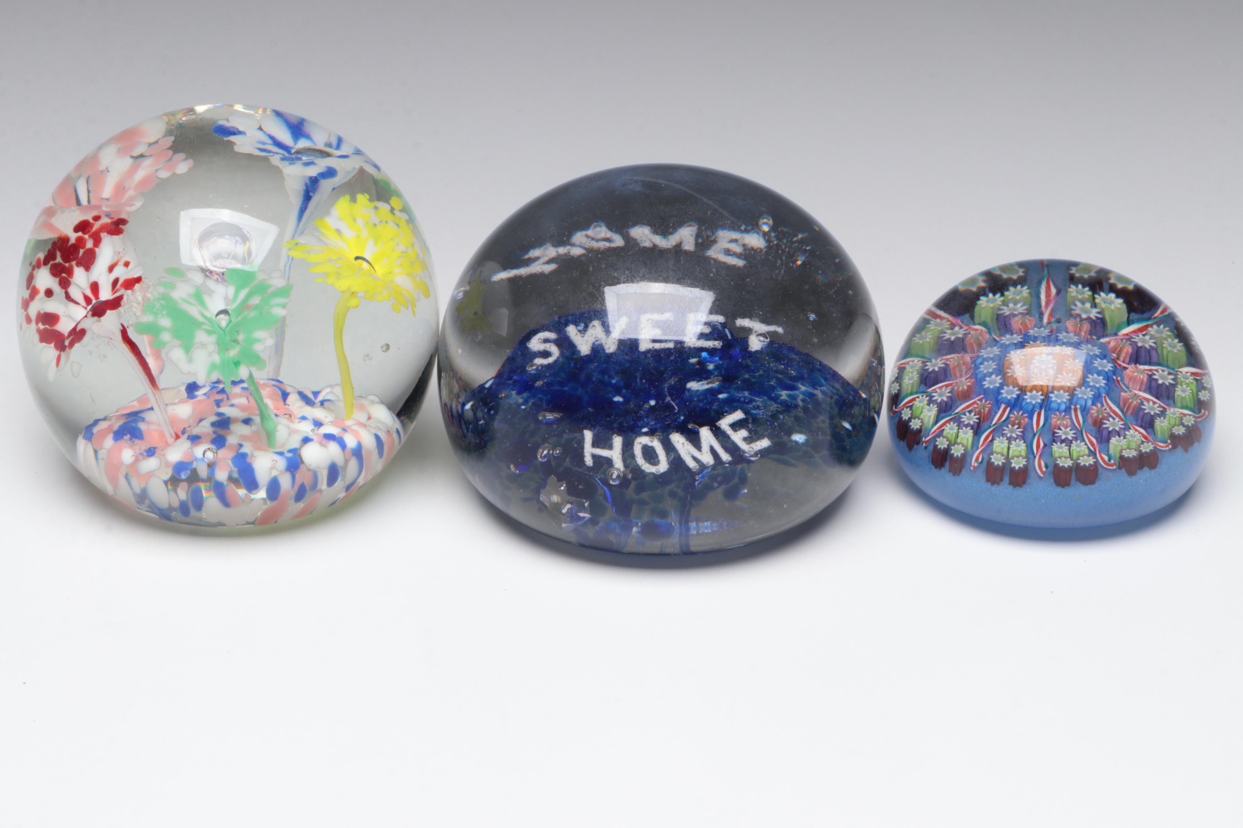 Perthshire Millefiori Paperweight with Other Art Glass Paperweights