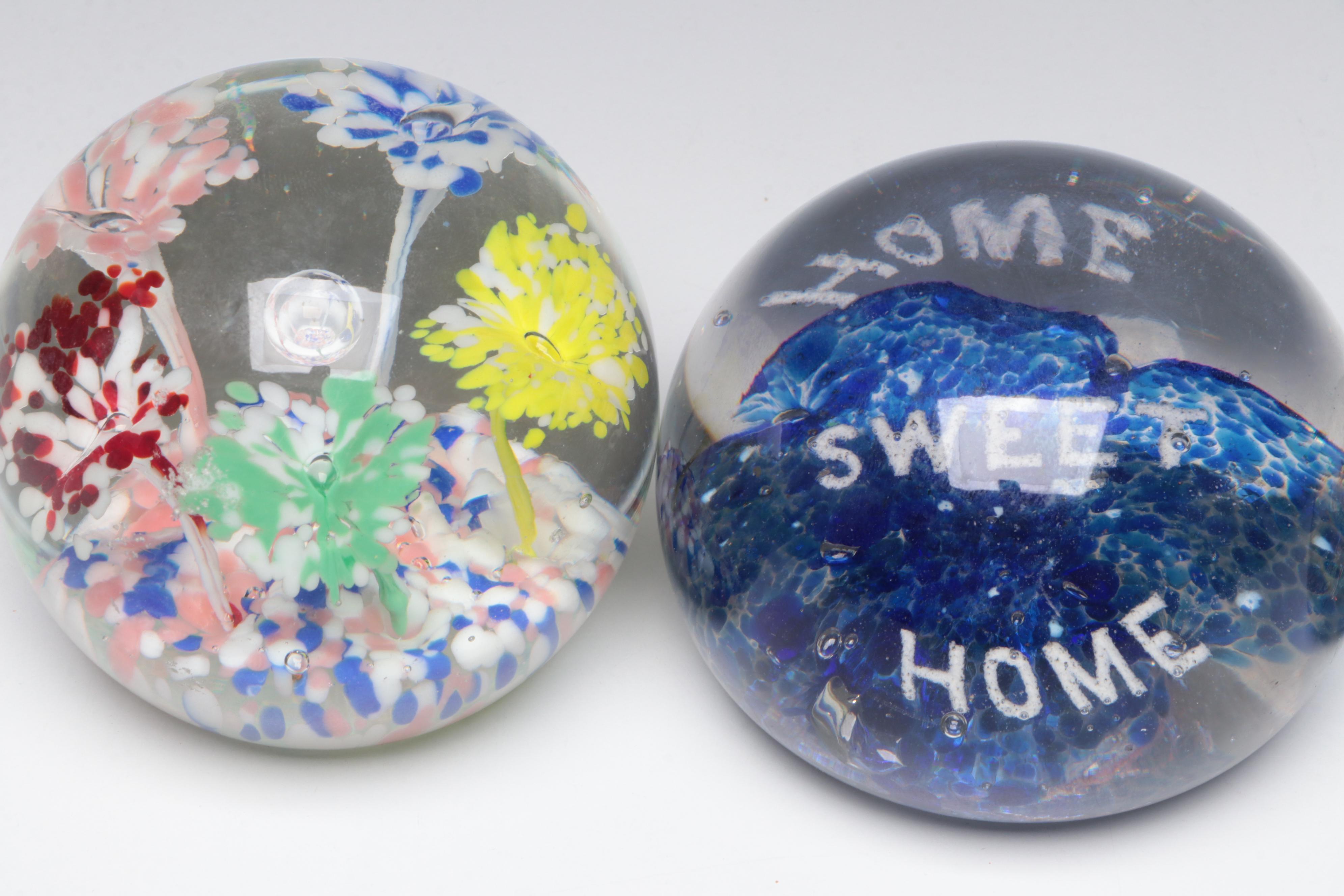 Perthshire Millefiori Paperweight with Other Art Glass Paperweights