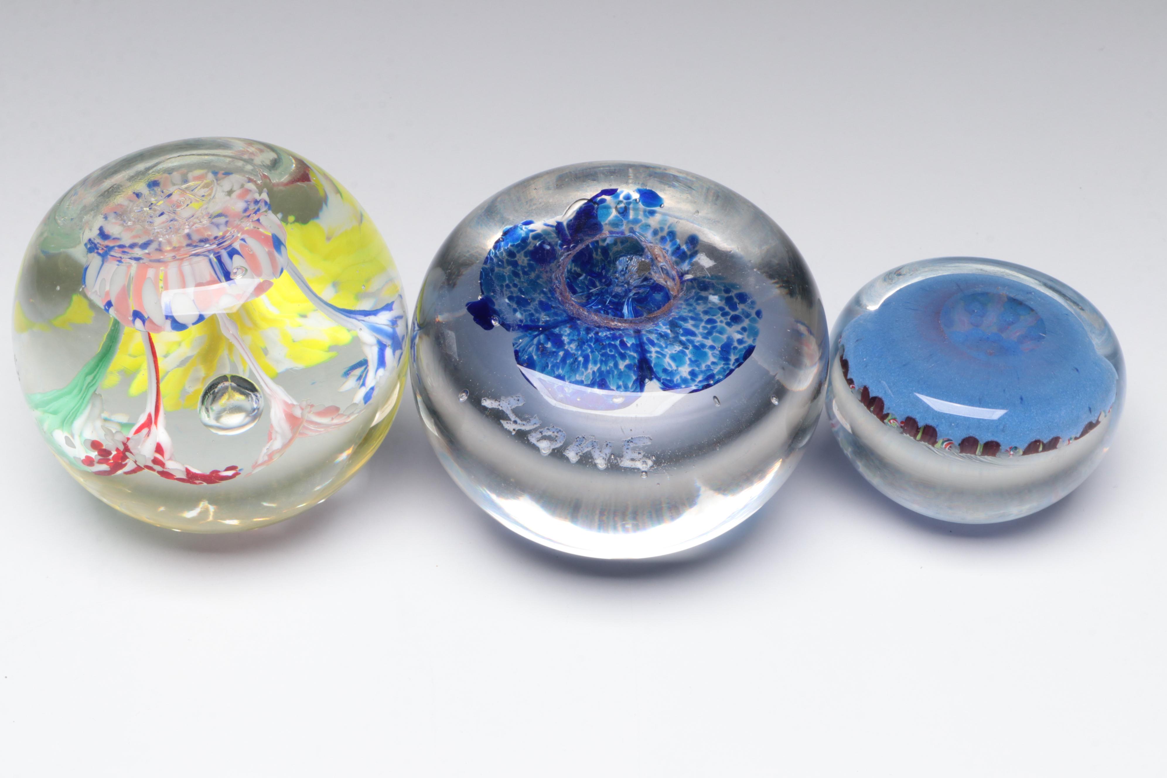 Perthshire Millefiori Paperweight with Other Art Glass Paperweights