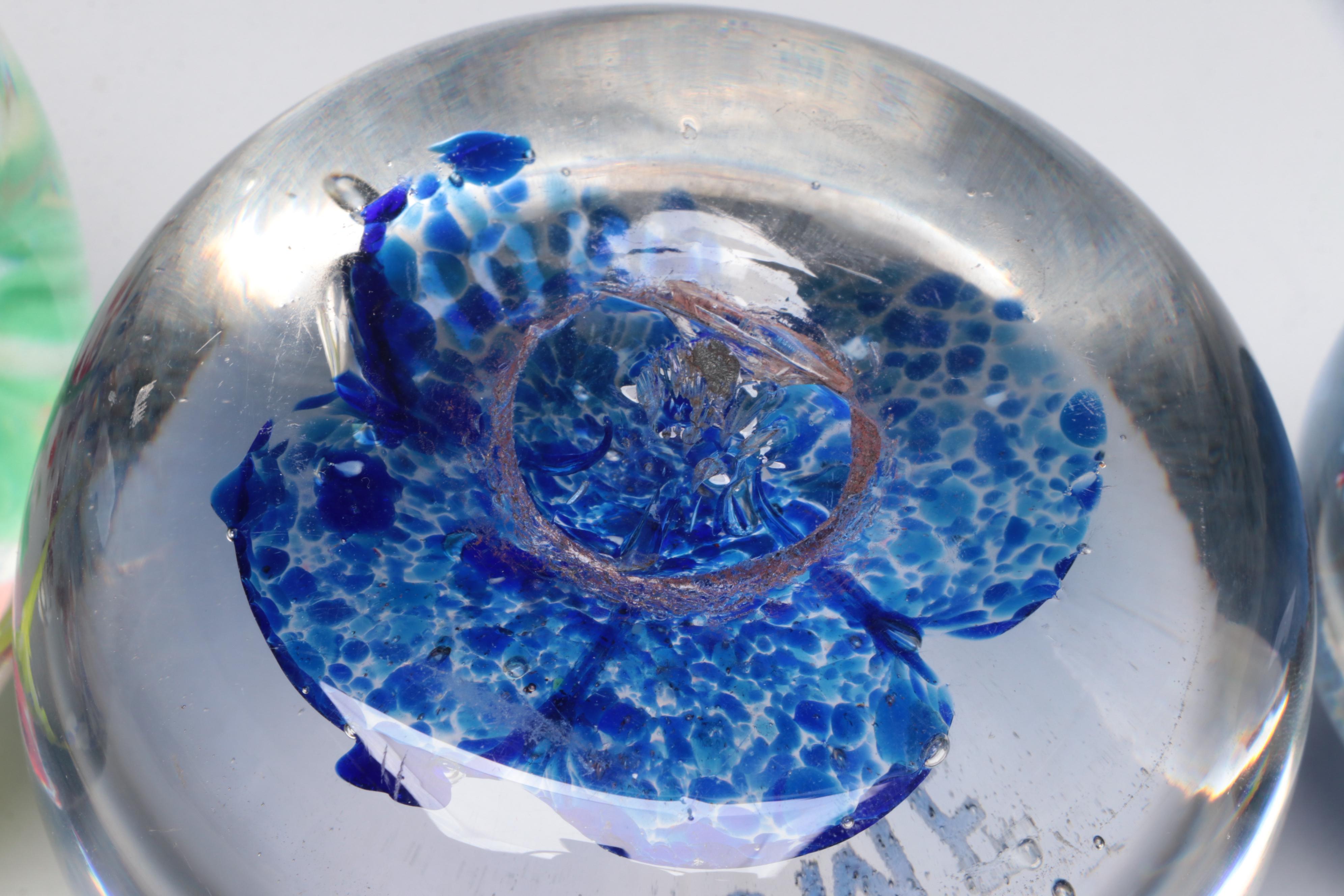 Perthshire Millefiori Paperweight with Other Art Glass Paperweights