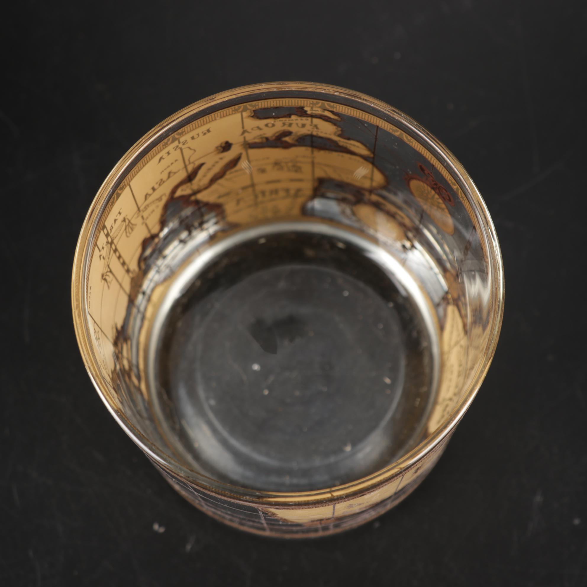 MCM Cera "World Map" Old Fashioneds Glasses Set with Pitcher