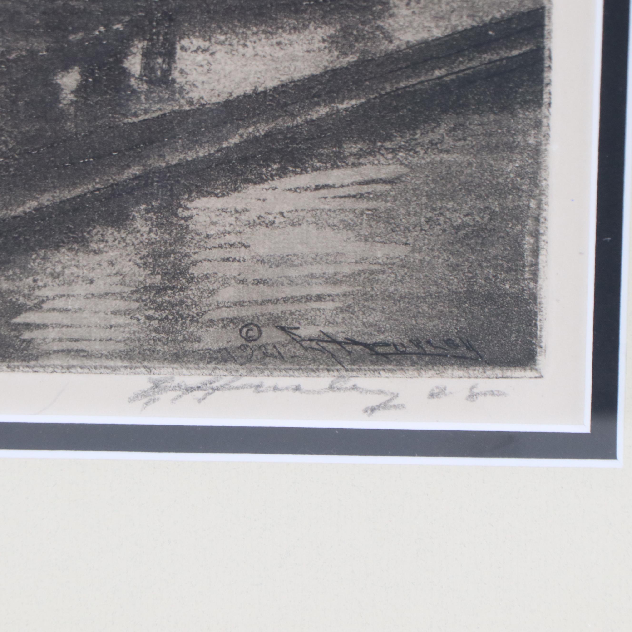 E.T. Hurley Etching with Aquatint "Fountain Square: Night (Cincinnati)," 1928