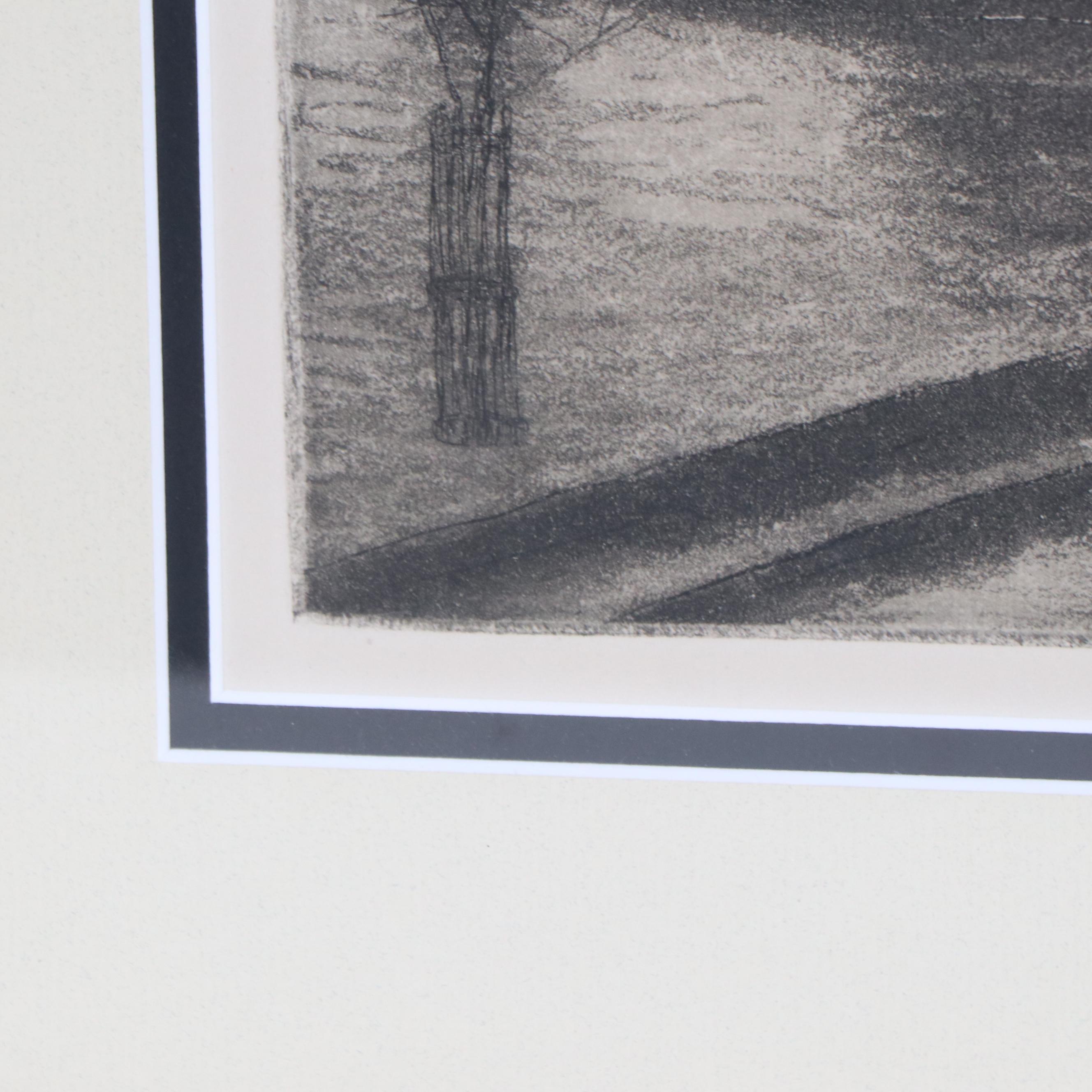 E.T. Hurley Etching with Aquatint "Fountain Square: Night (Cincinnati)," 1928