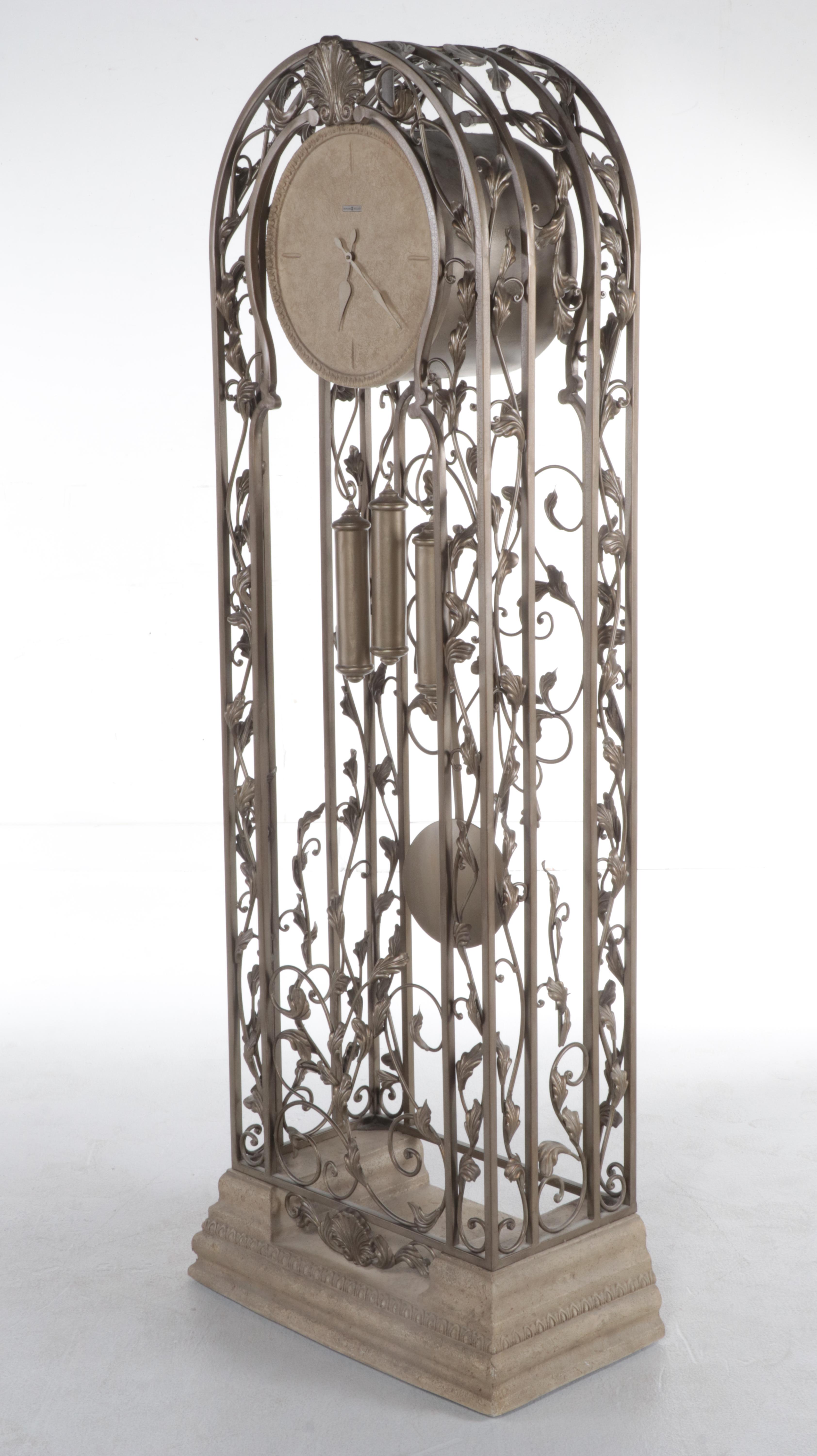 Howard Miller "Trevisso" Platinum-Finished Metal & Cast Stone Grandfather Clock