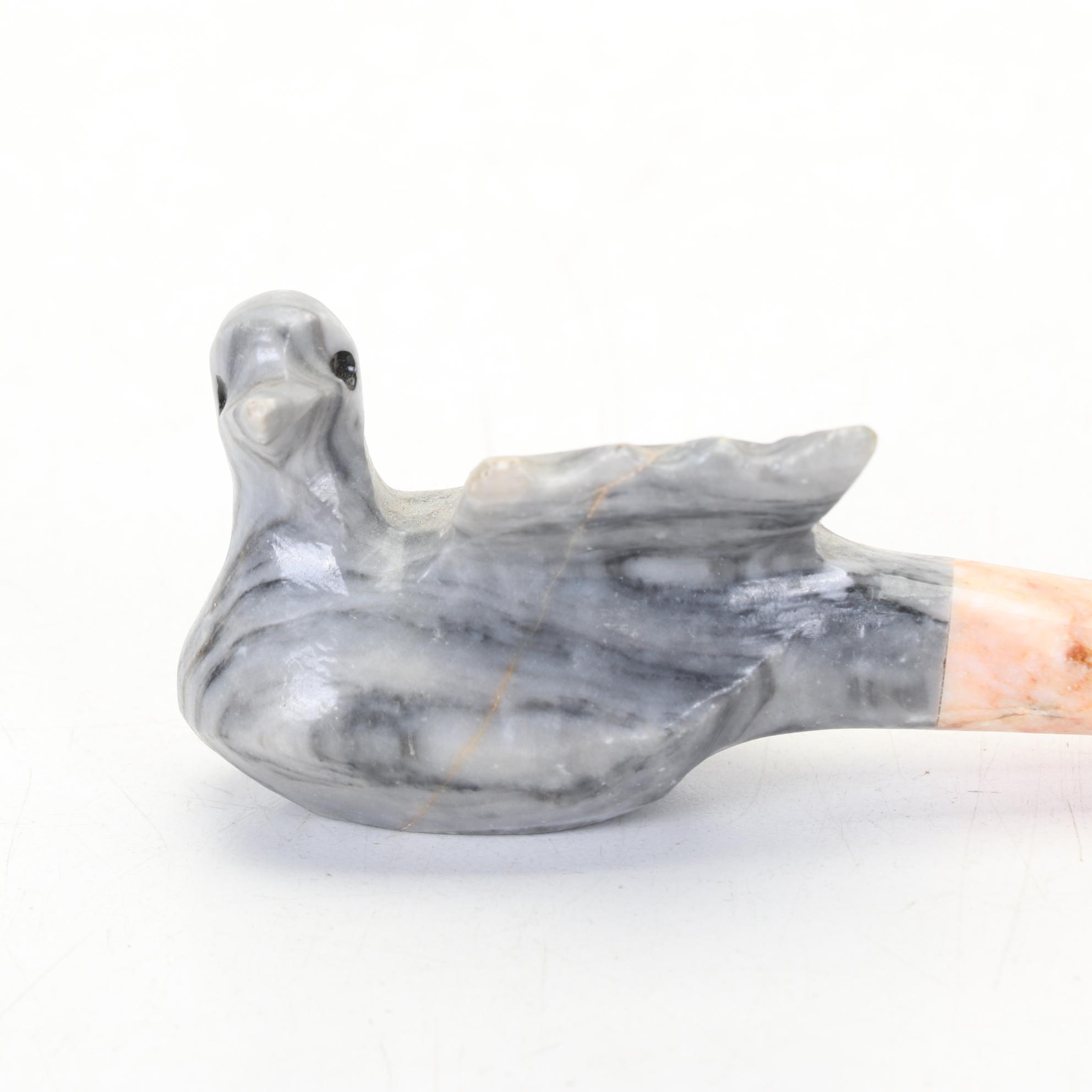 Carved Stone Bird Figural Smoking Pipe