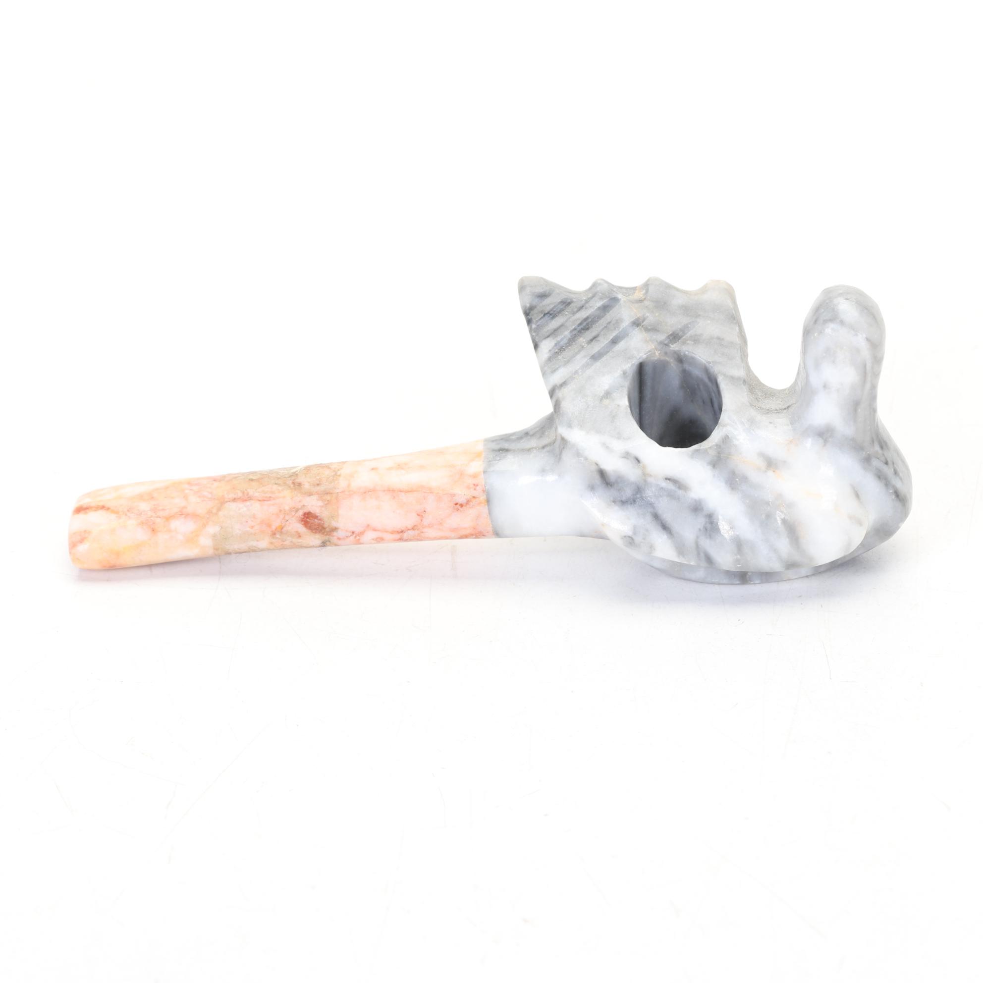 Carved Stone Bird Figural Smoking Pipe
