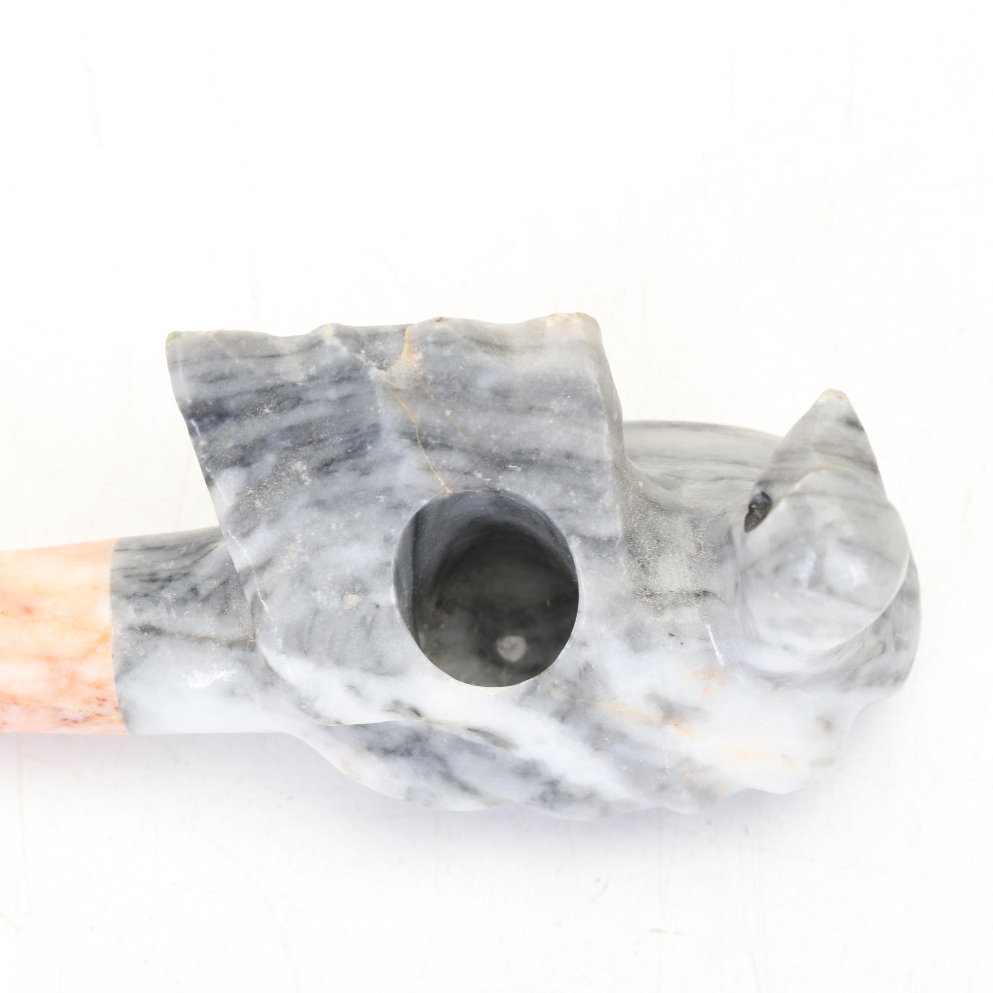 Carved Stone Bird Figural Smoking Pipe