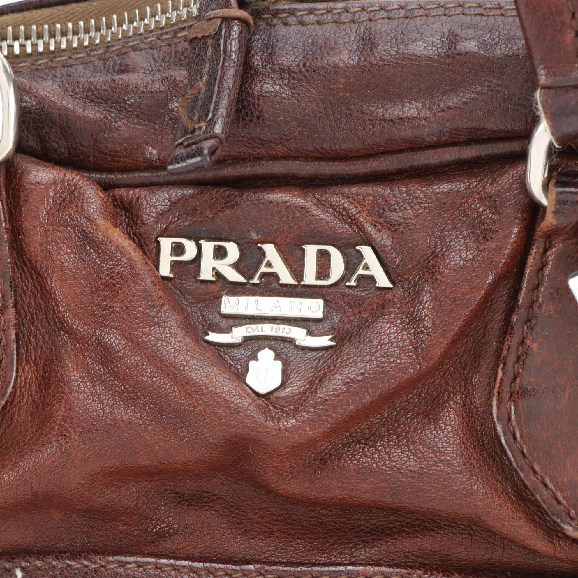 Prada Multi-Pocket Shoulder Bag in Coconut Brown Washed Leather
