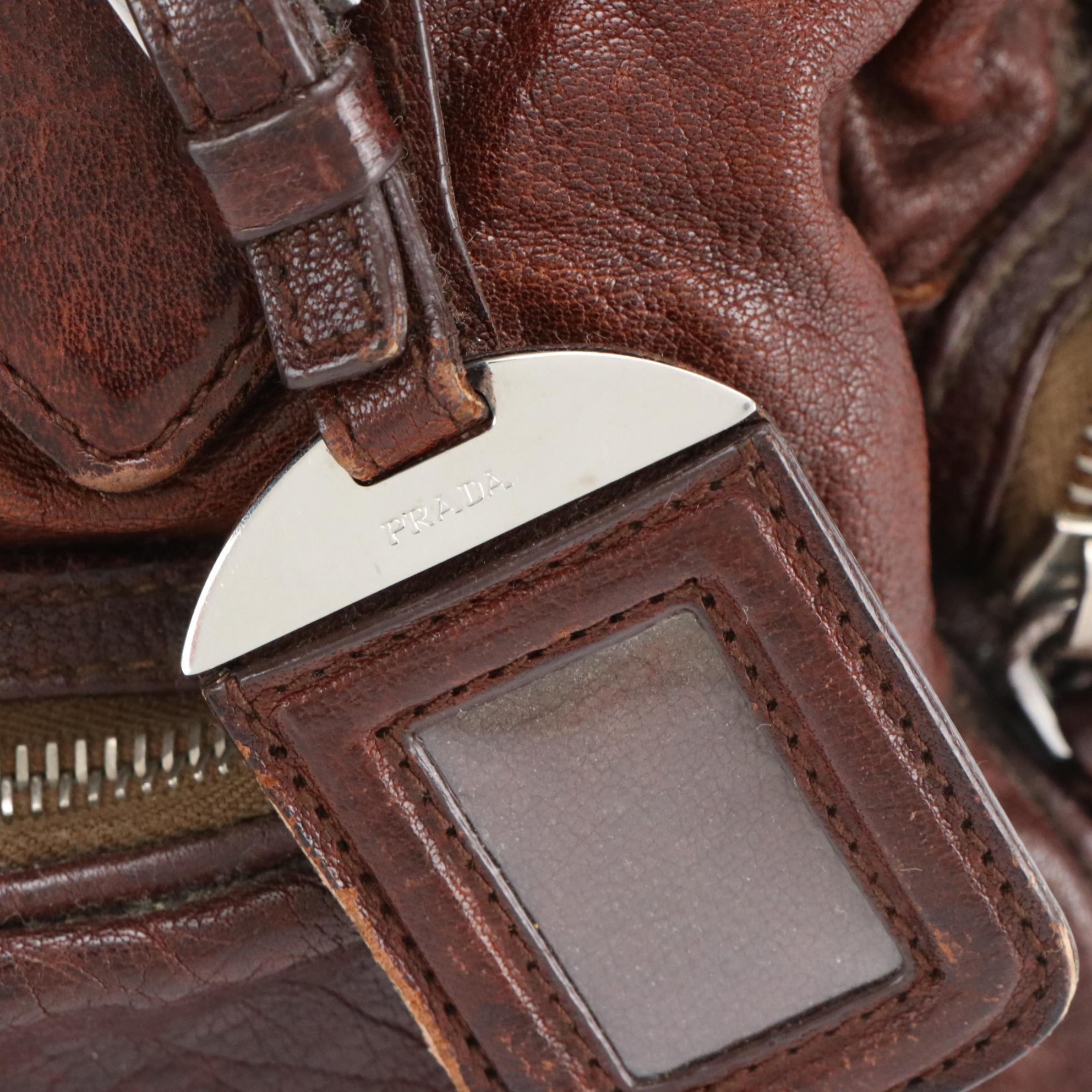 Prada Multi-Pocket Shoulder Bag in Coconut Brown Washed Leather