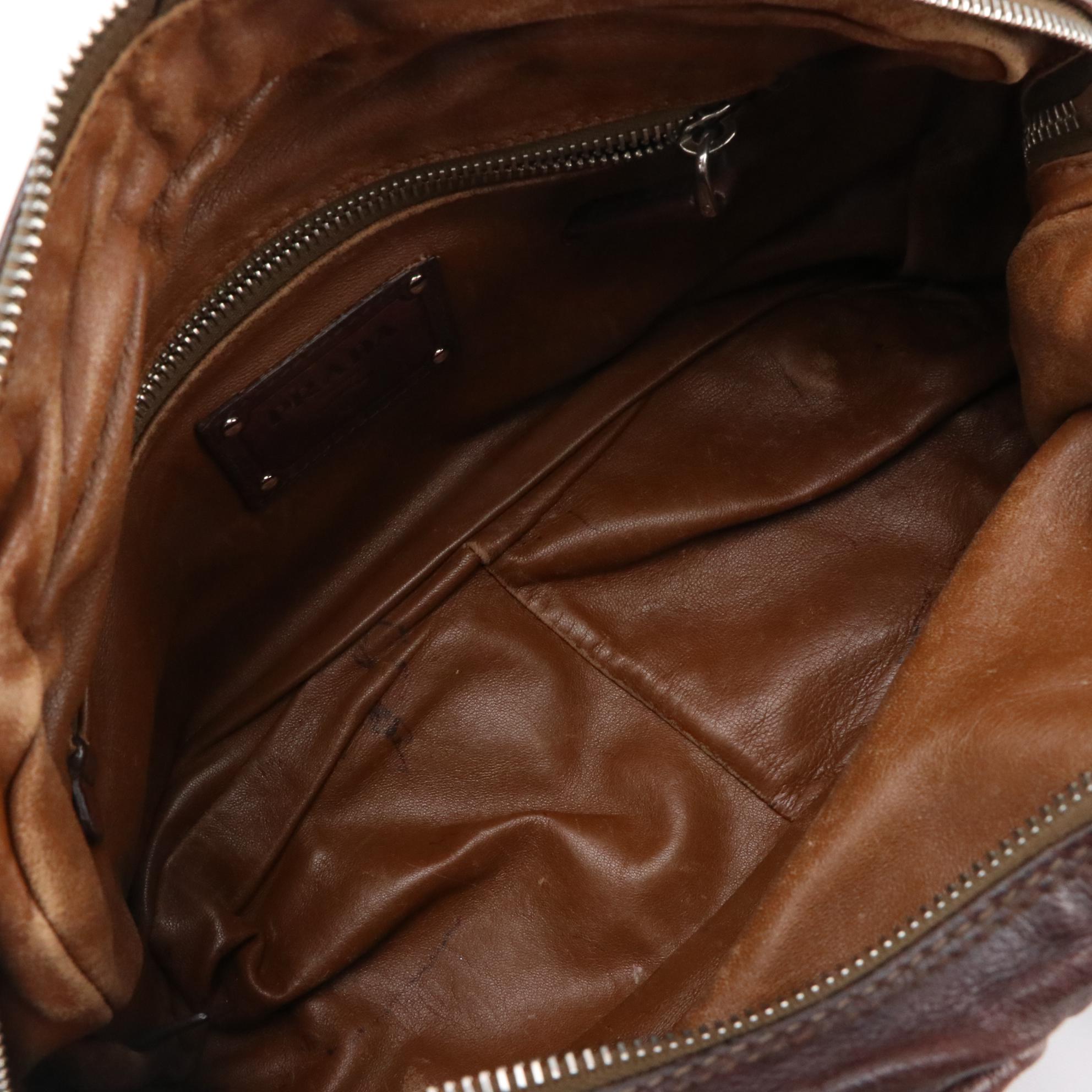 Prada Multi-Pocket Shoulder Bag in Coconut Brown Washed Leather