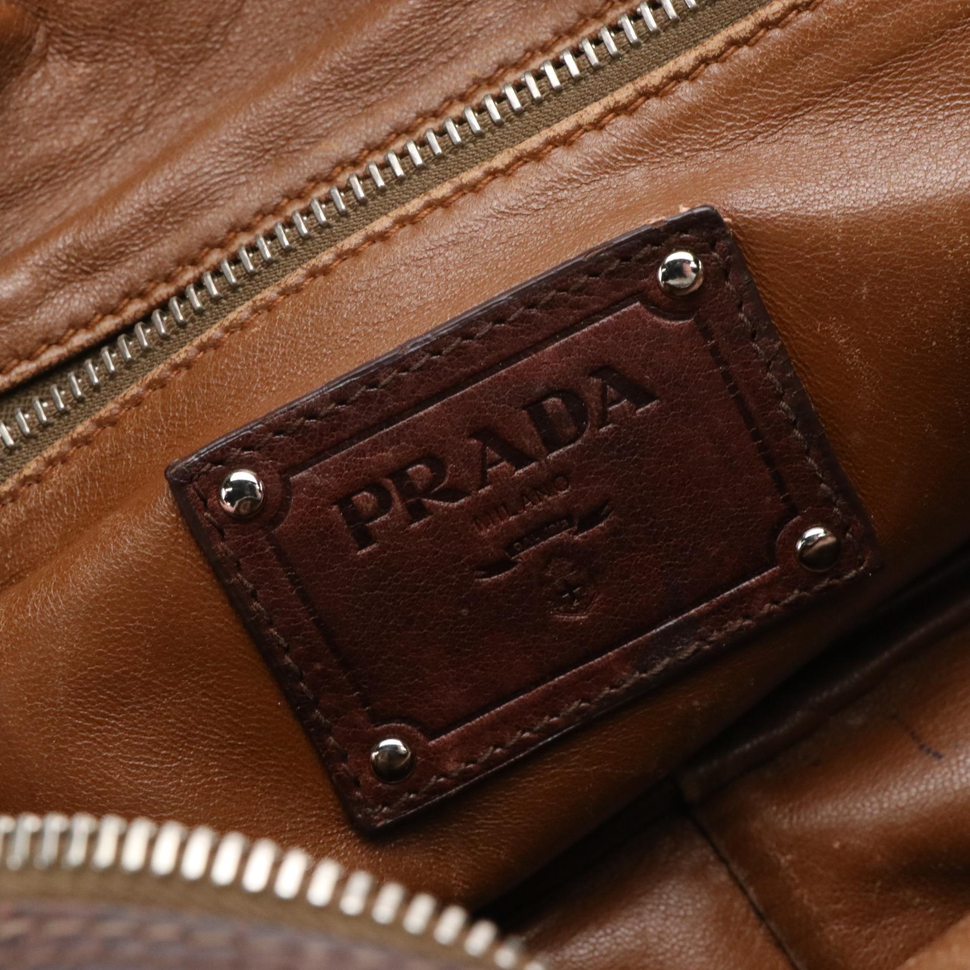 Prada Multi-Pocket Shoulder Bag in Coconut Brown Washed Leather