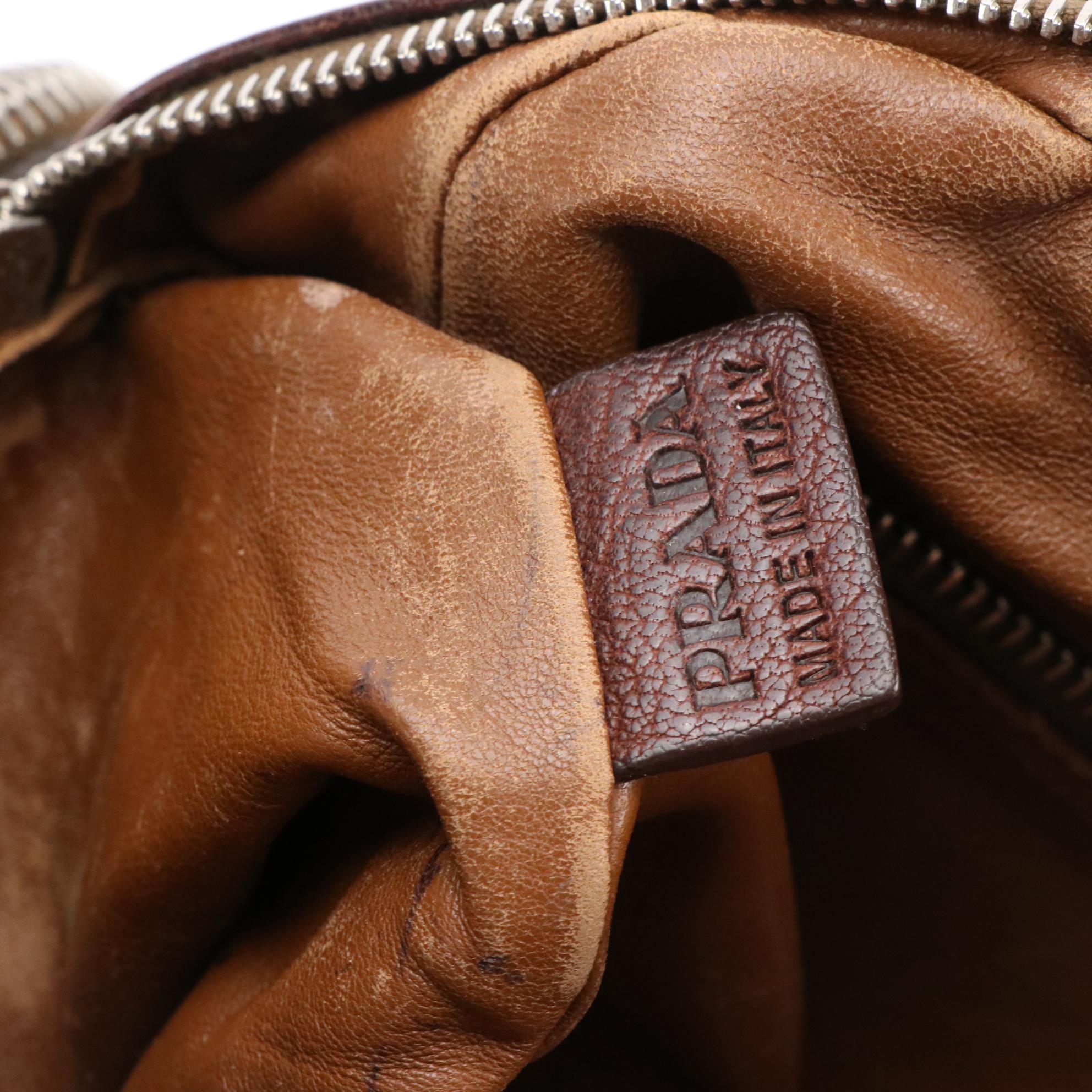 Prada Multi-Pocket Shoulder Bag in Coconut Brown Washed Leather