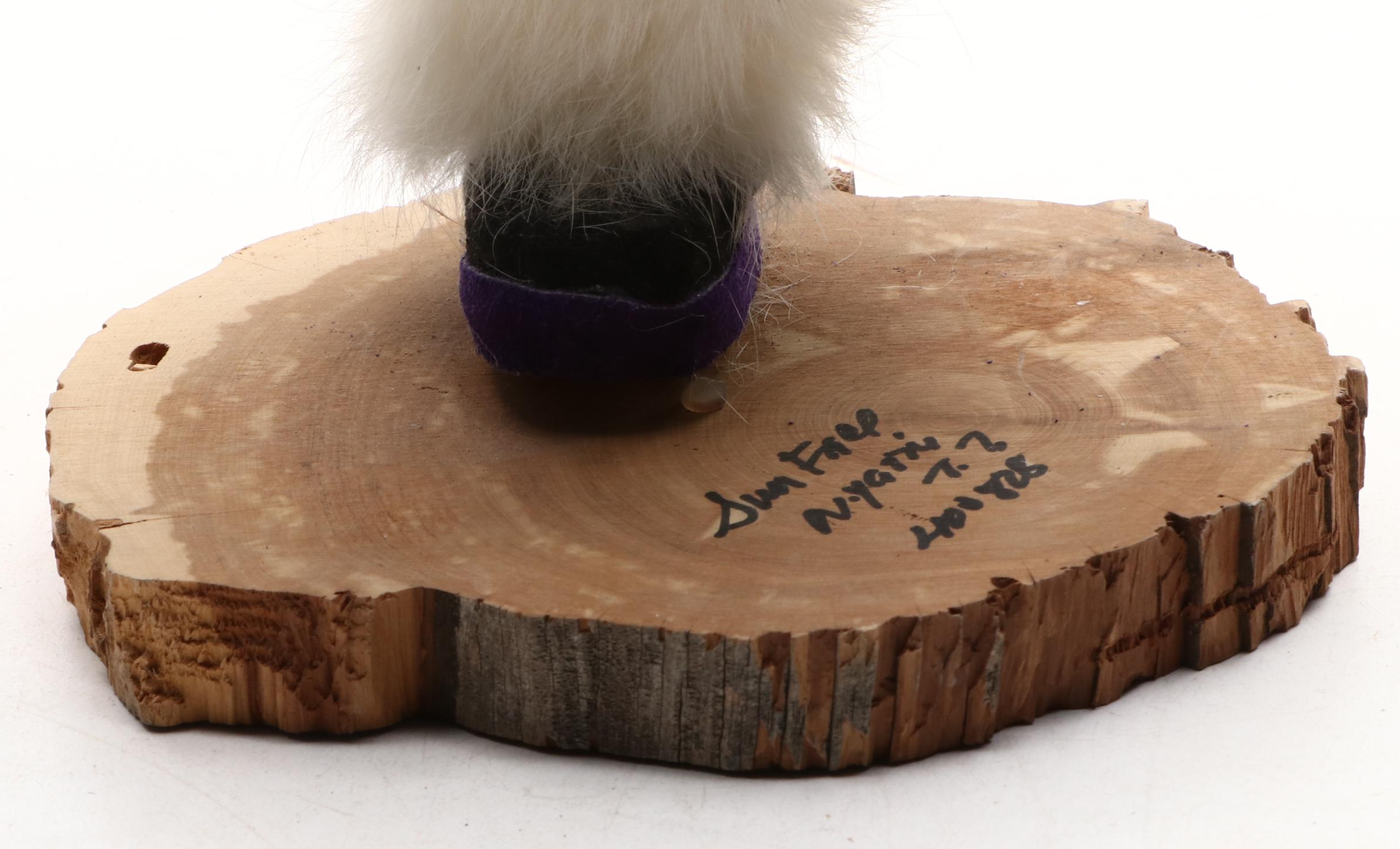 Nelson Yazzie Attributed "Sun Face" Navajo Kachina Figure With Dyed Feathers