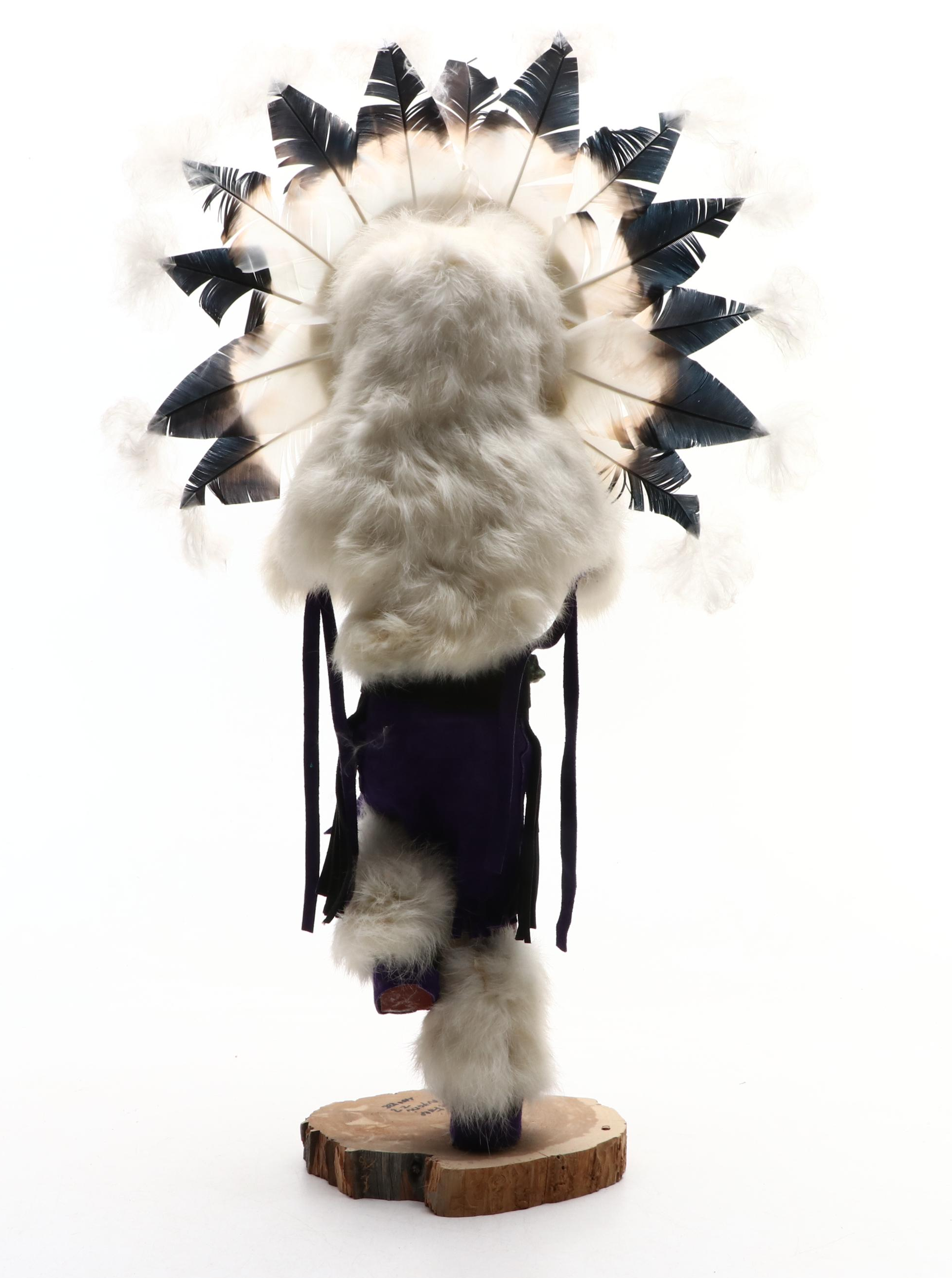 Nelson Yazzie Attributed "Sun Face" Navajo Kachina Figure With Dyed Feathers