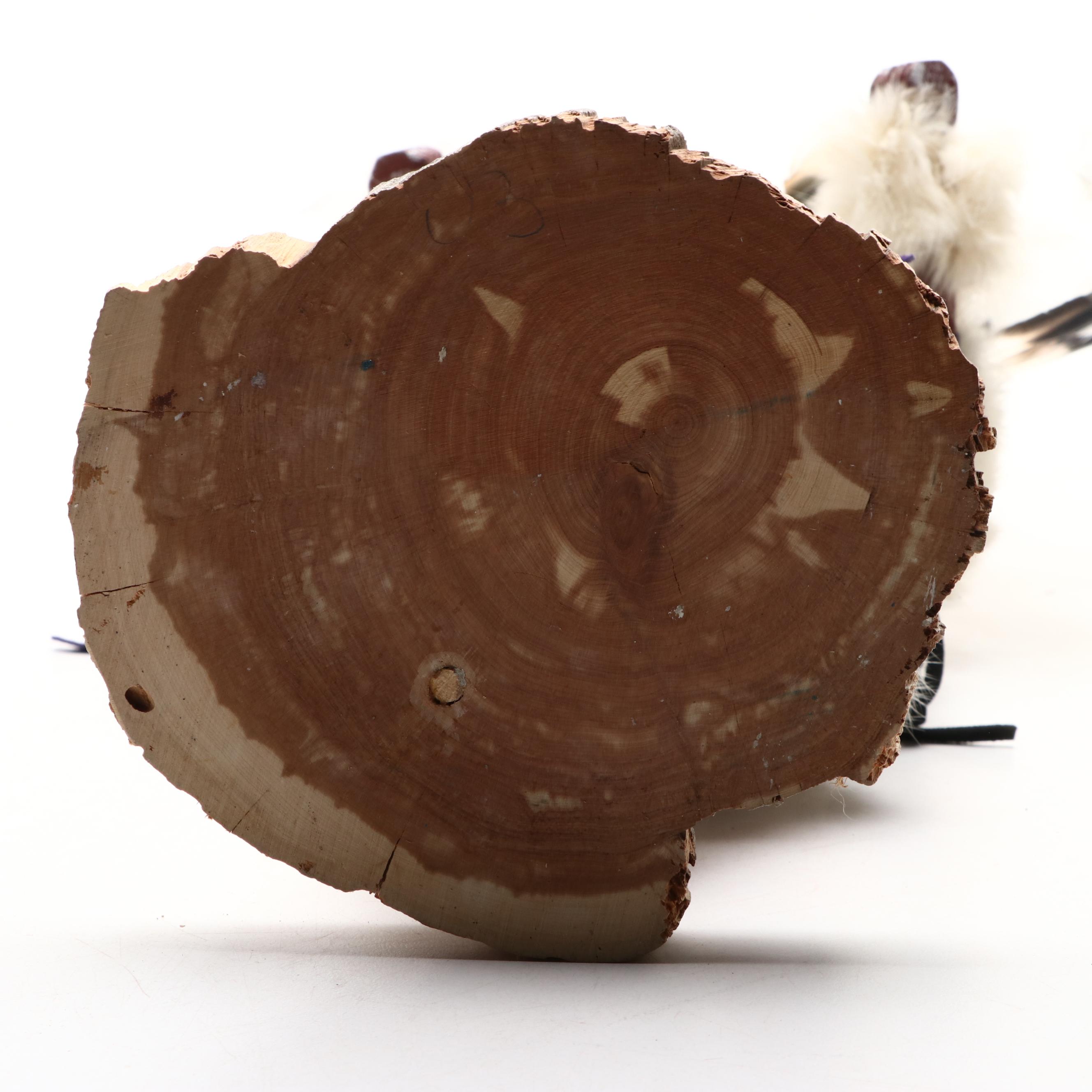 Nelson Yazzie Attributed "Sun Face" Navajo Kachina Figure With Dyed Feathers