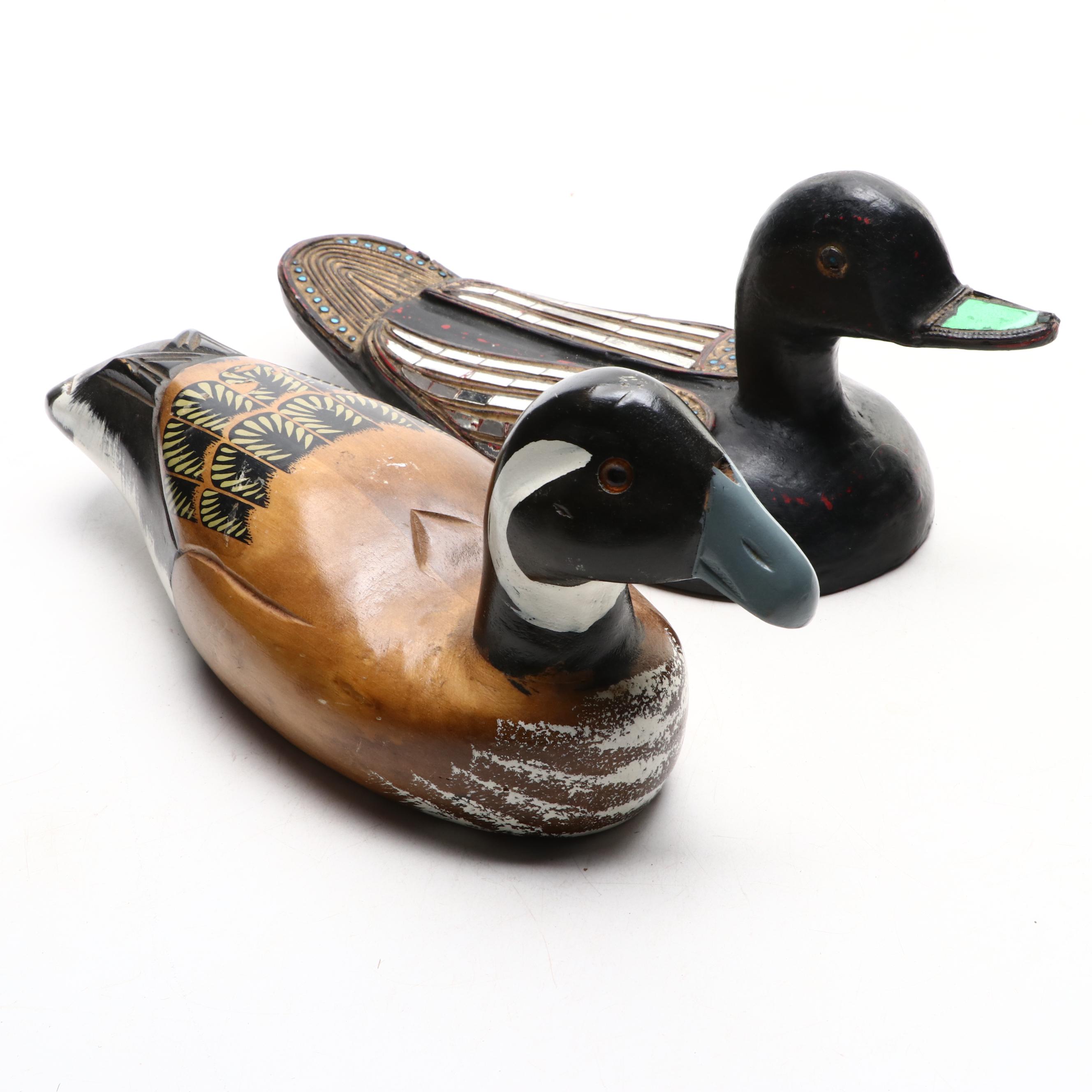 Painted and Embellished Wooden Decorative Duck Decoys
