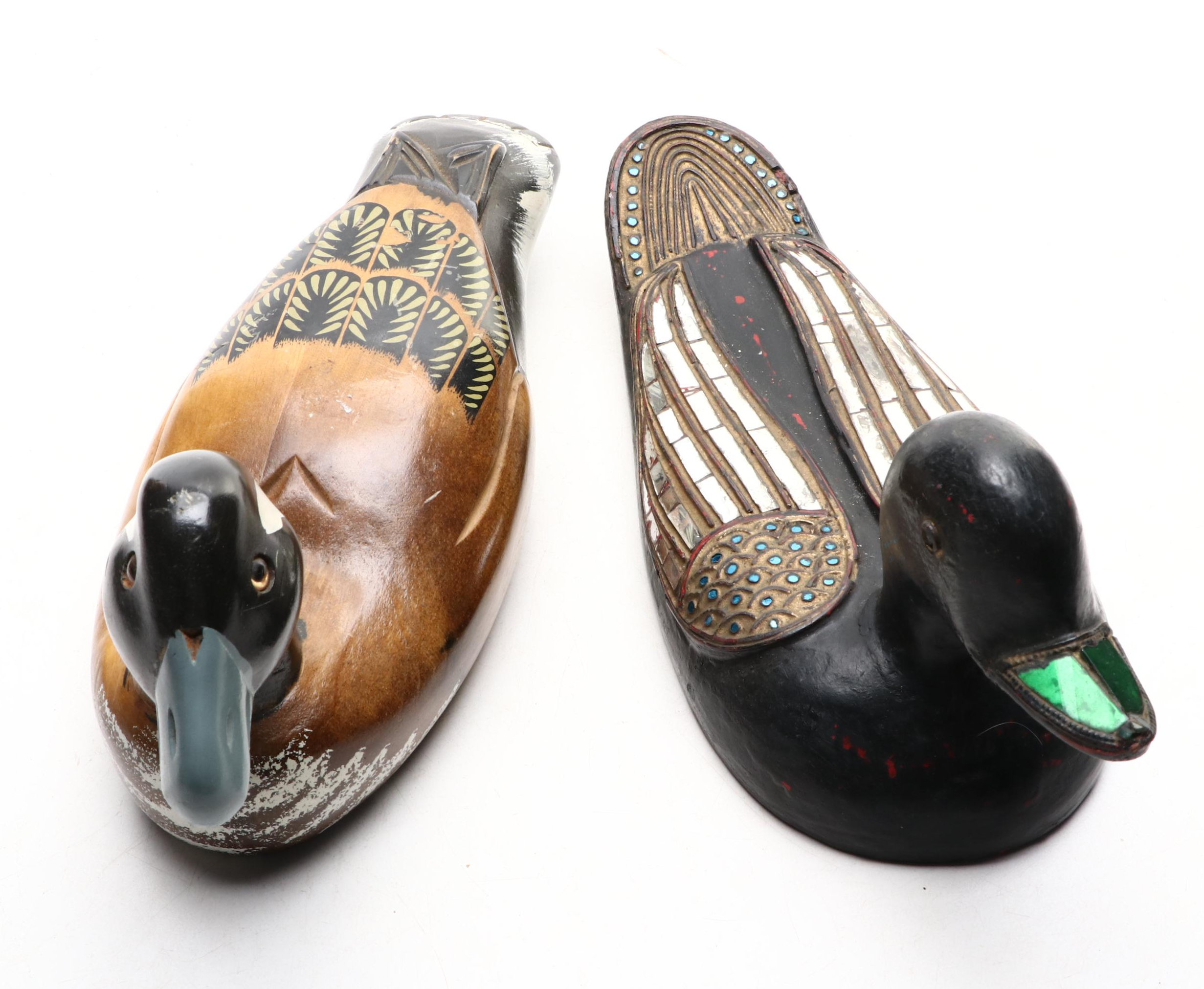 Painted and Embellished Wooden Decorative Duck Decoys