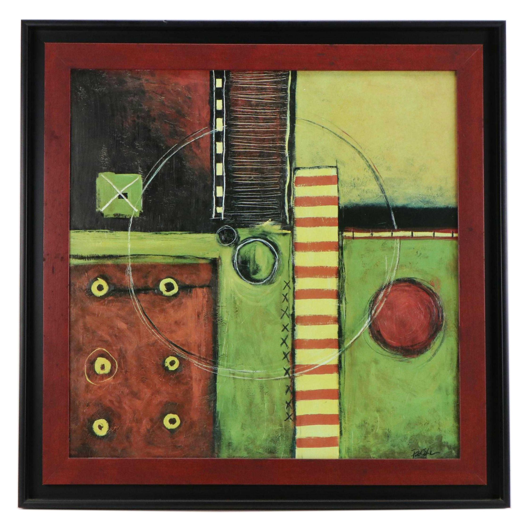 Abstract Geometric Acrylic Painting, 21st Century