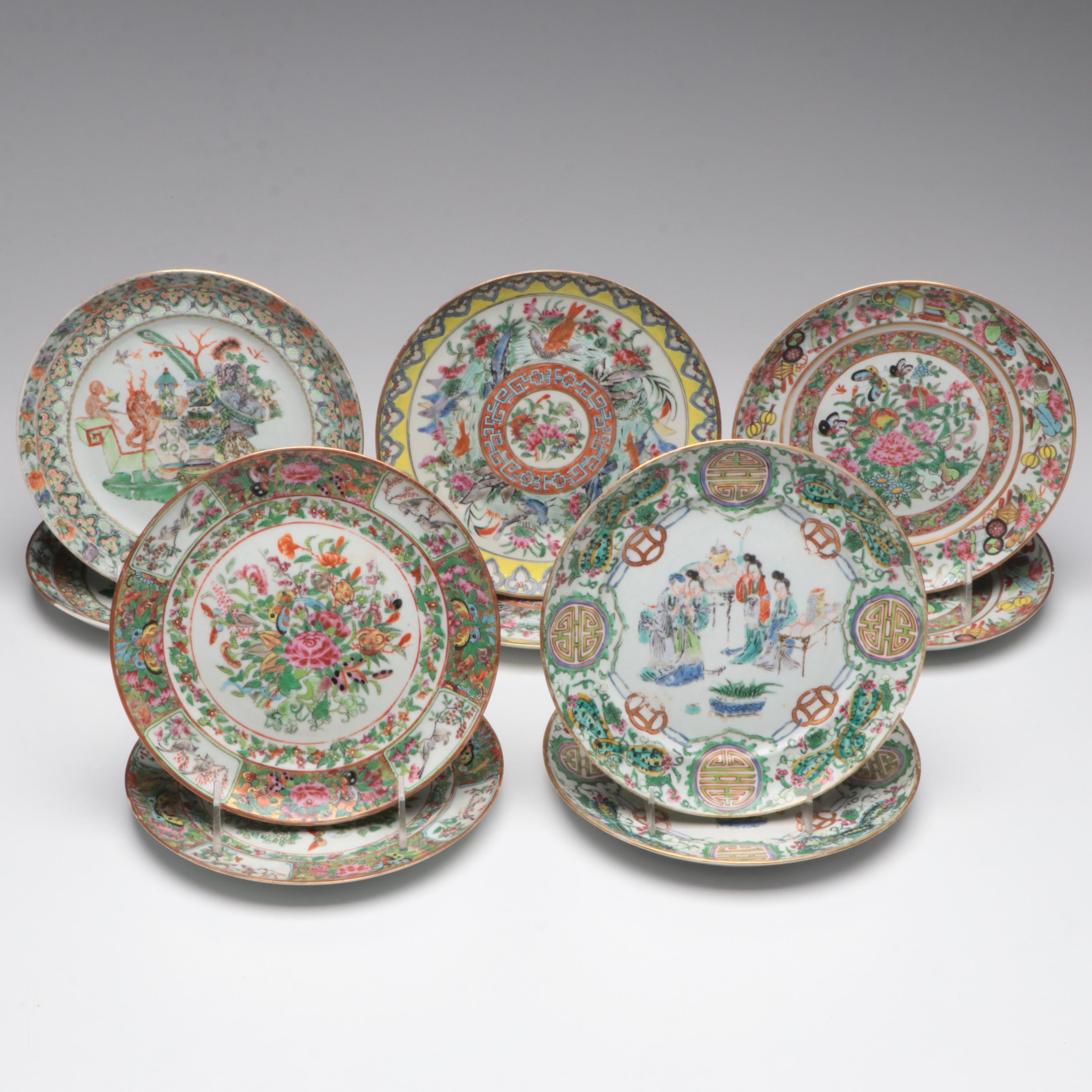 Ten Antique Chinese Export Porcelain Plates, 19th Century
