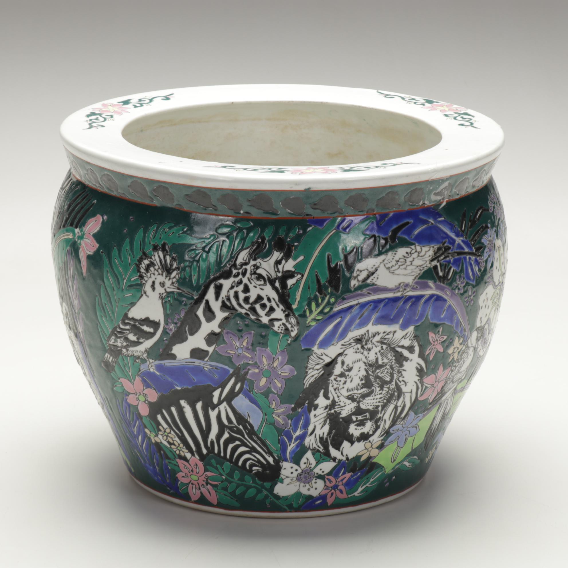 Chinese Hand-Painted Fish Bowl Planter