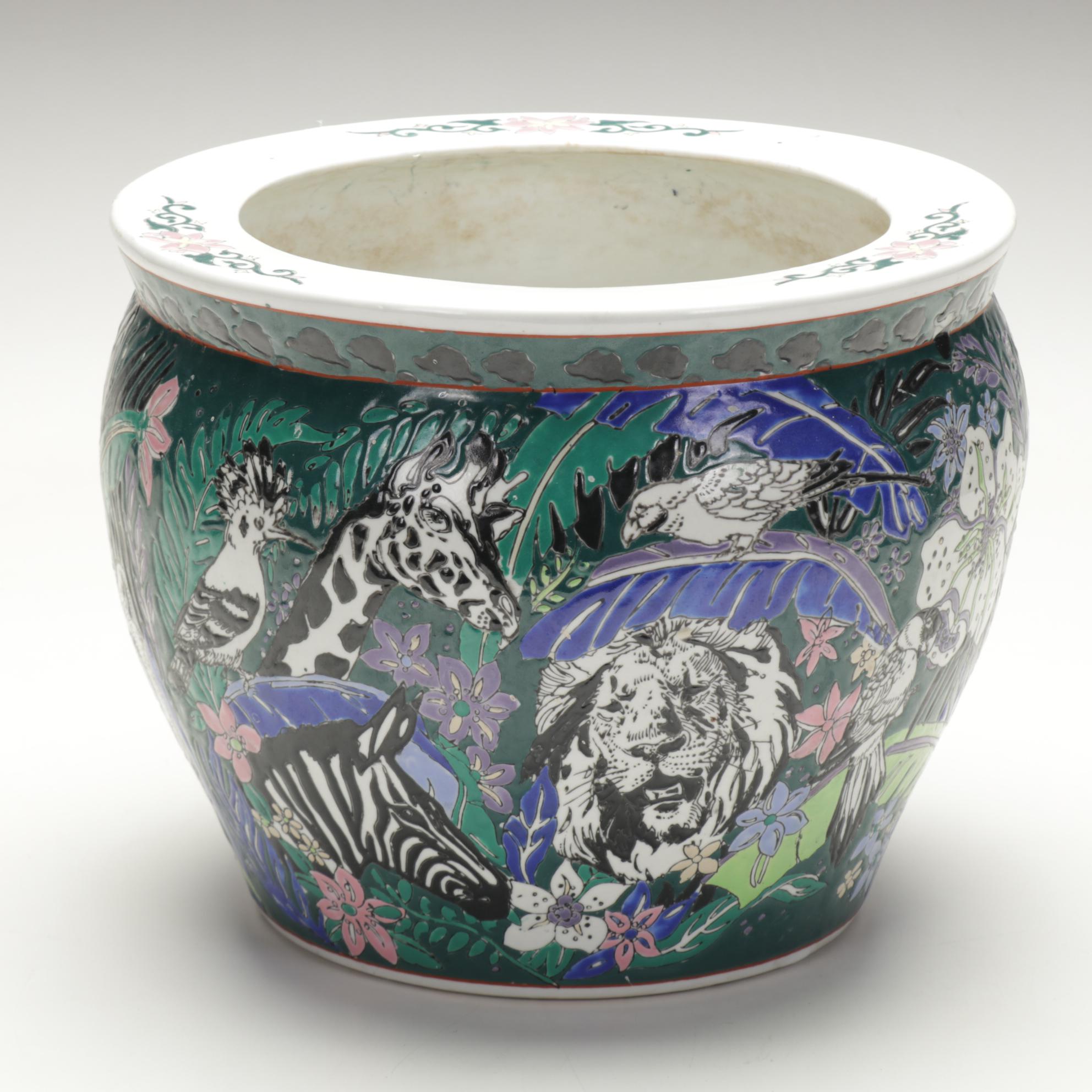 Chinese Hand-Painted Fish Bowl Planter