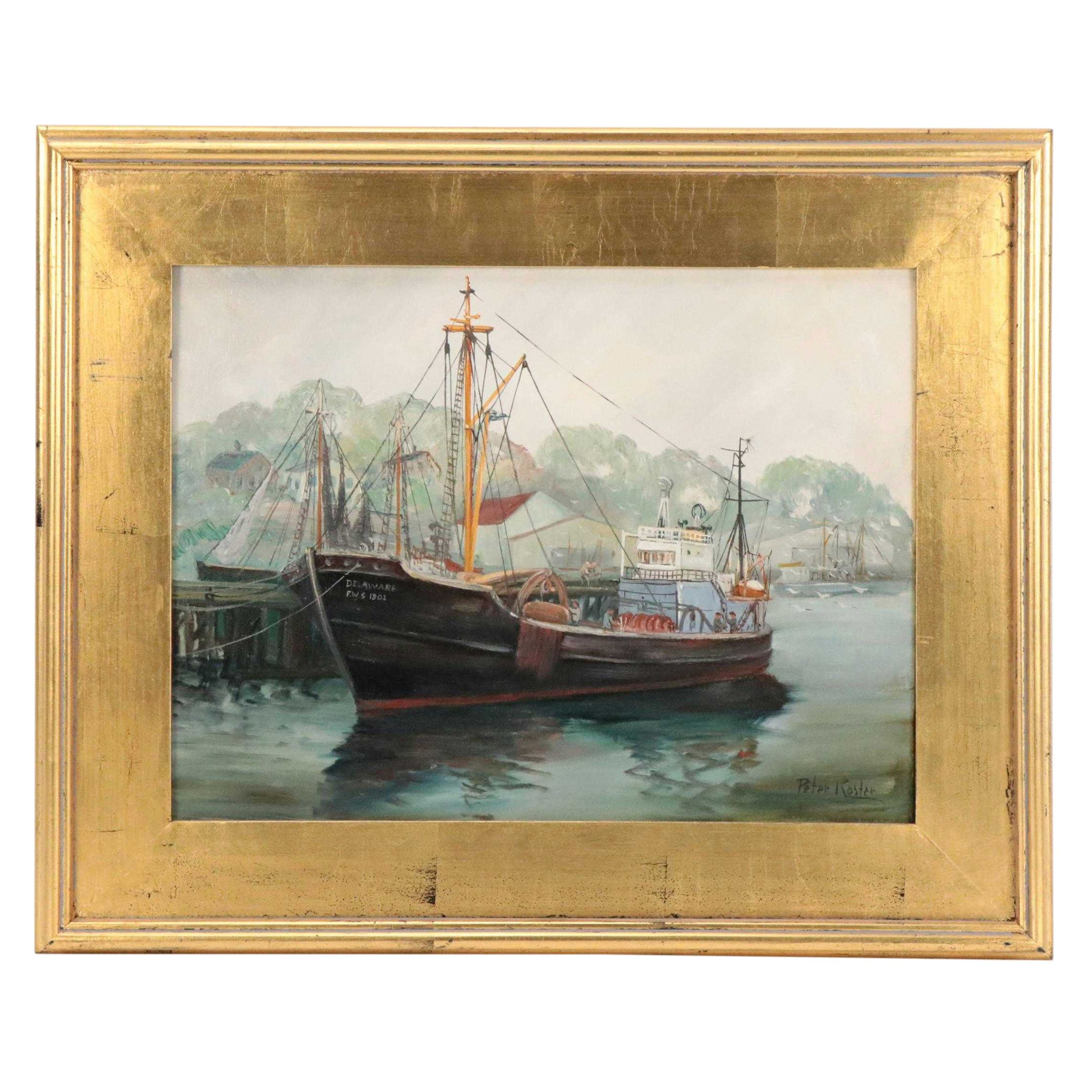 Peter Koster Maritime Oil Painting, Mid 20th Century