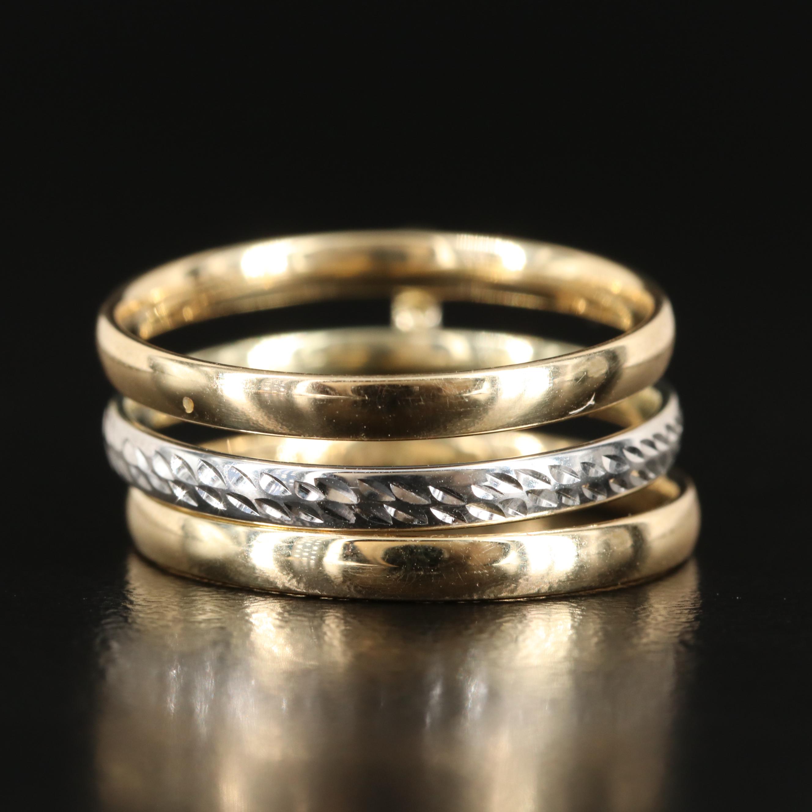 Italian 14K Two-Tone Stacked Band with Diamond Cut Accent