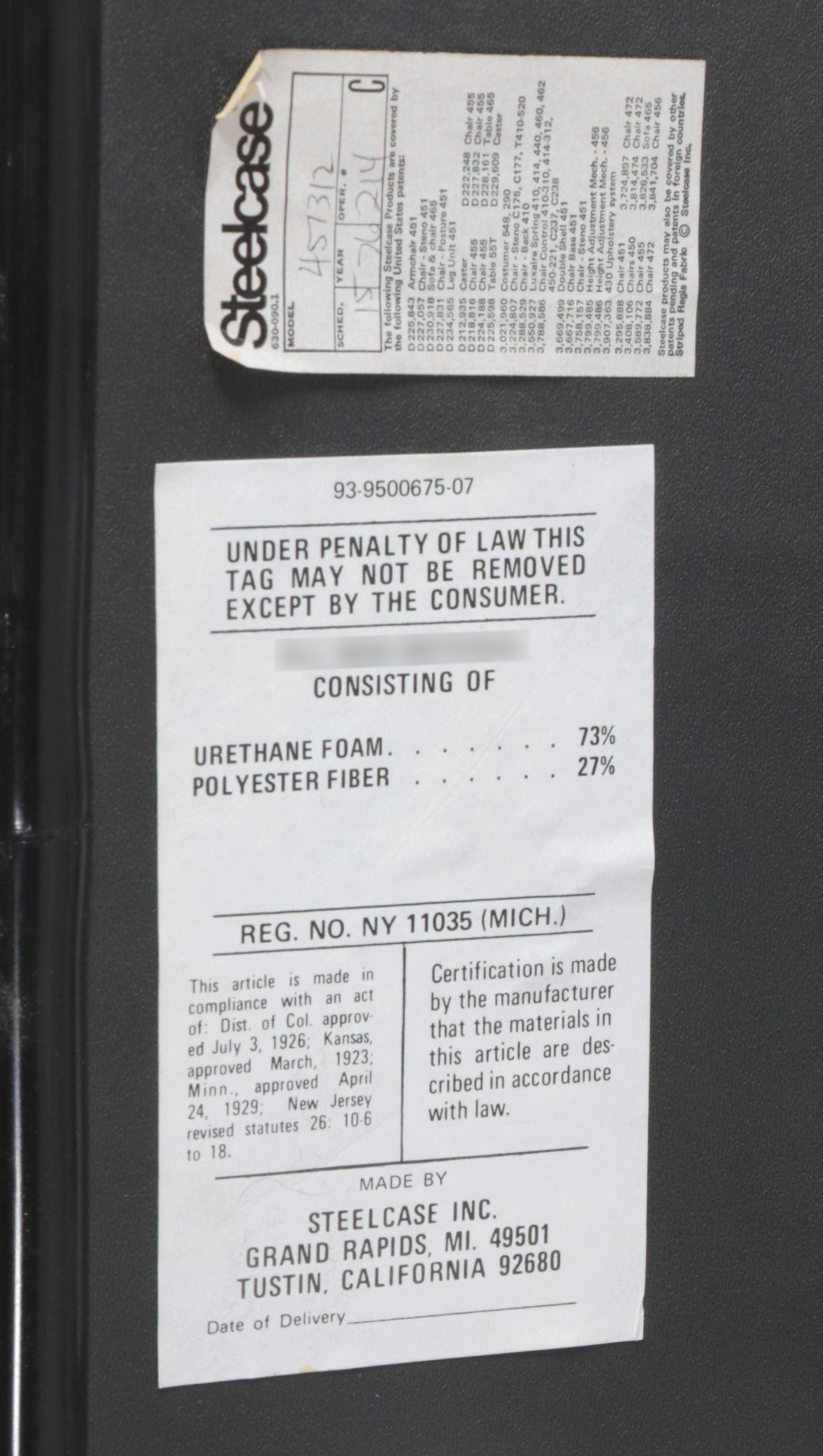 Steelcase Mid Century Modern Style Desk Chair, Manner of Charles Pollock