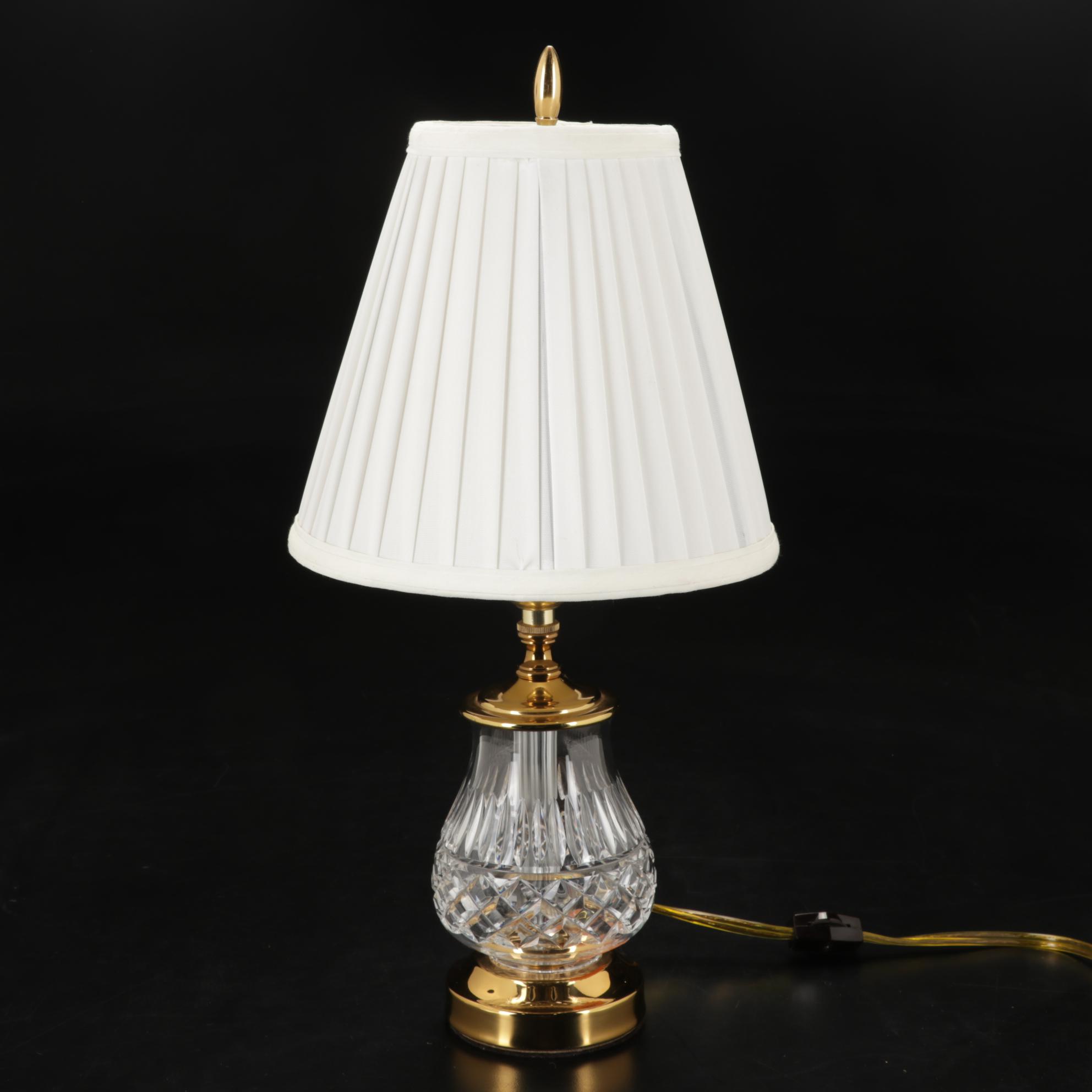 Waterford Crystal and Lacquered Brass Table Lamp With Pleated Fabric Shade