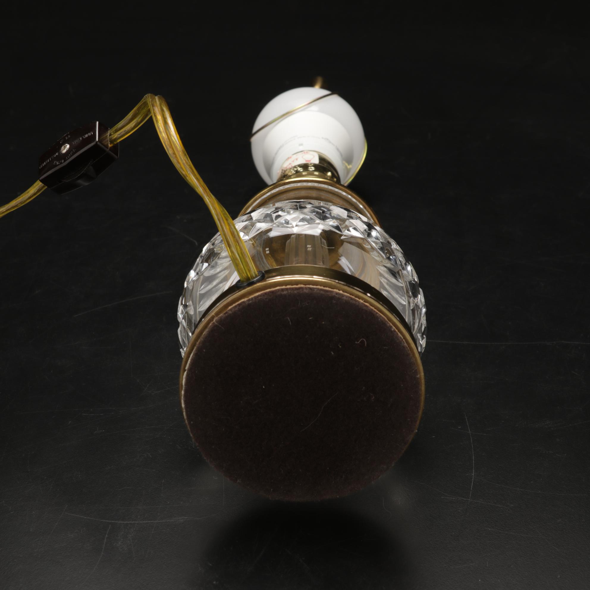 Waterford Crystal and Lacquered Brass Table Lamp With Pleated Fabric Shade