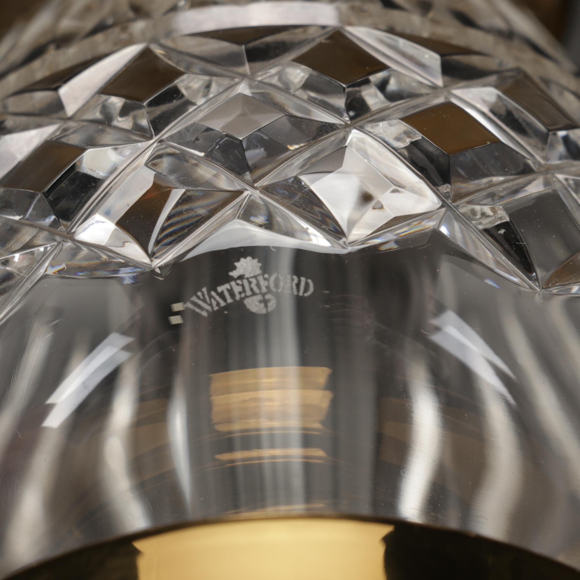 Waterford Crystal and Lacquered Brass Table Lamp With Pleated Fabric Shade