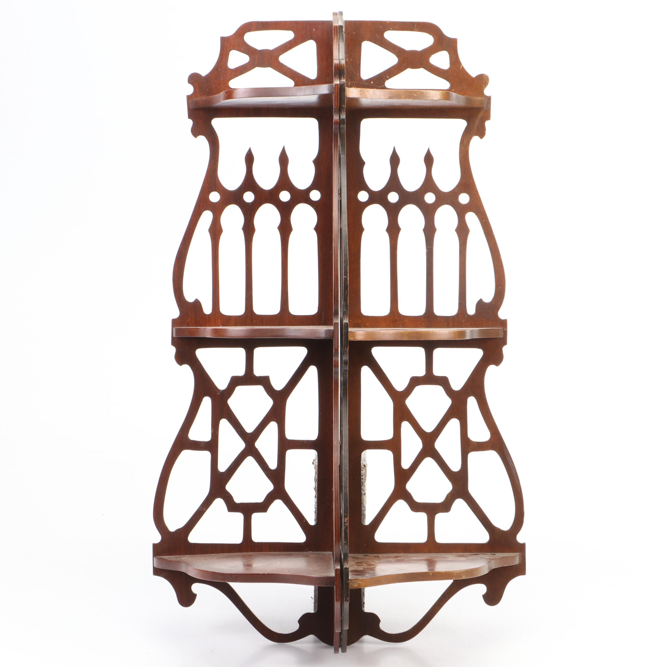 Victorian Style Mahogany Fretwork Combined Corner Hanging Shelves