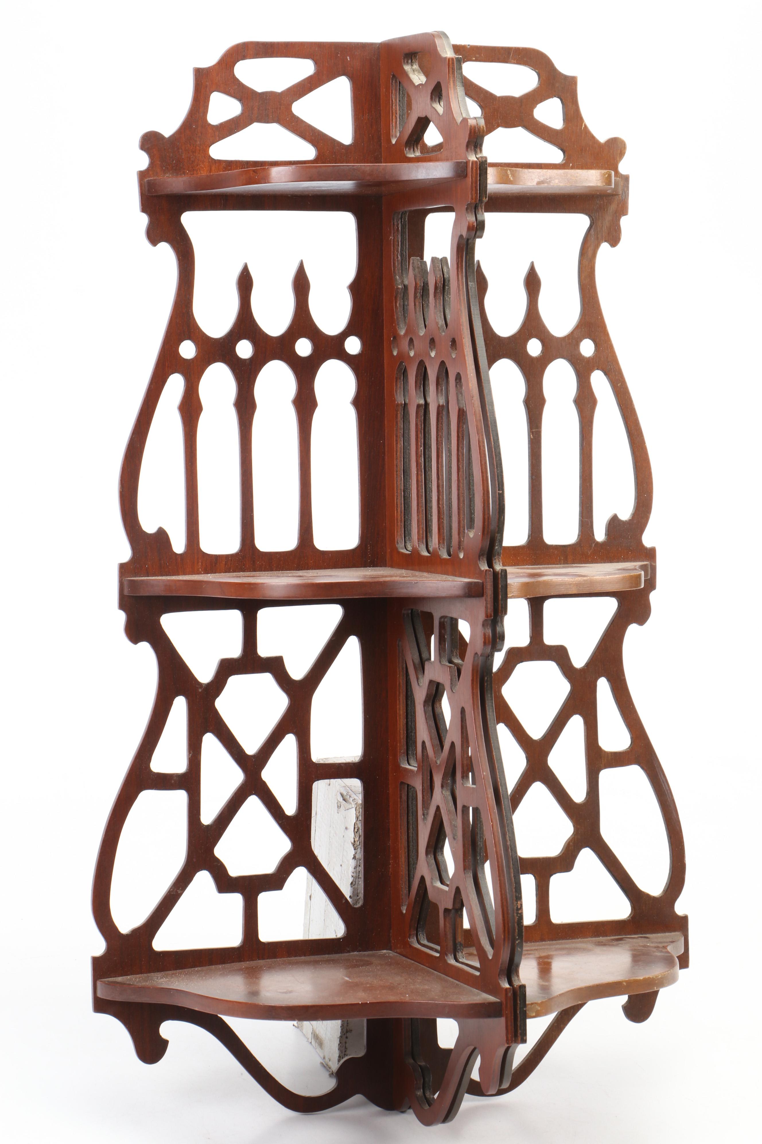 Victorian Style Mahogany Fretwork Combined Corner Hanging Shelves EBTH