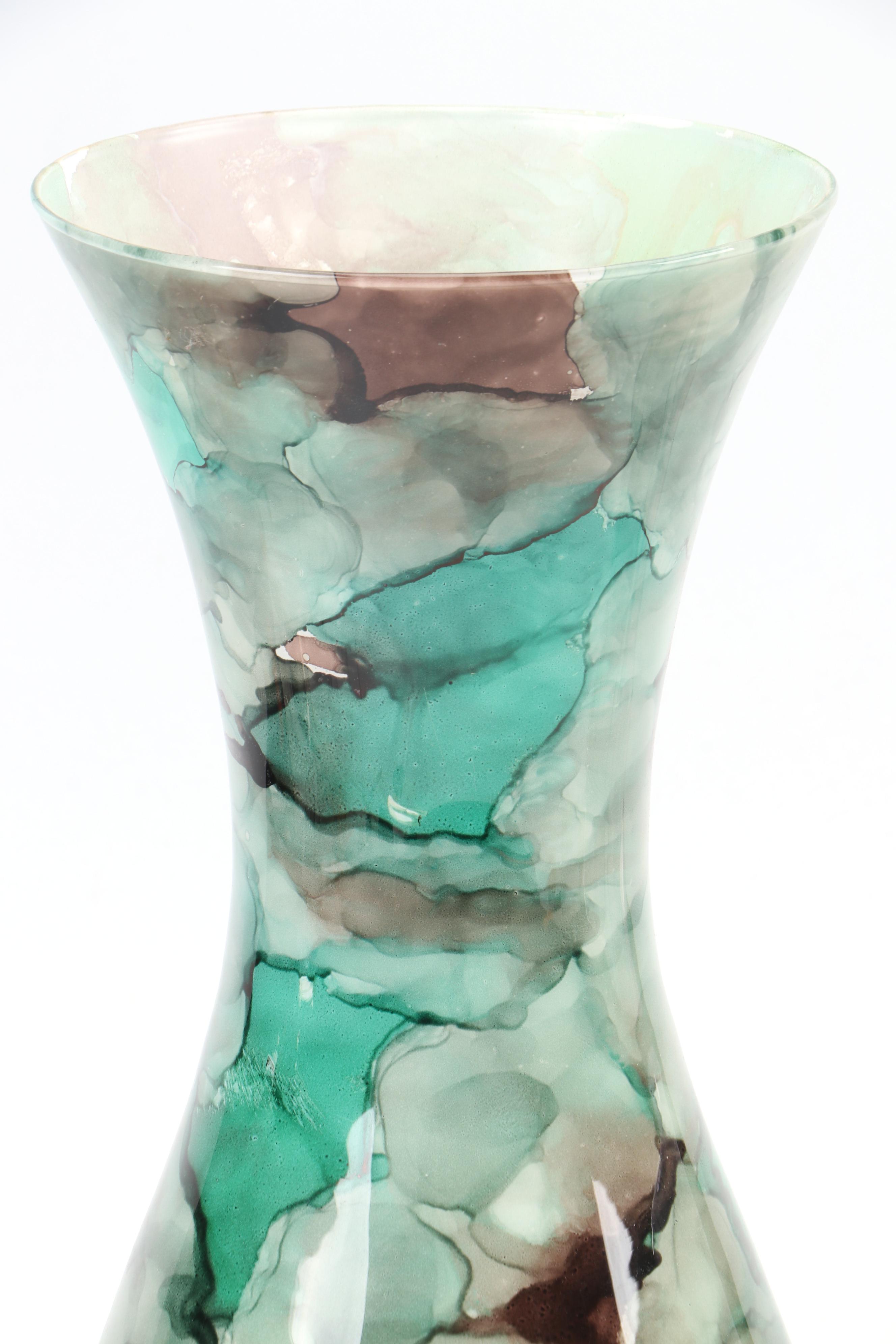 Ceramic Lusterware Vase with Reverse Painted Glass Vase