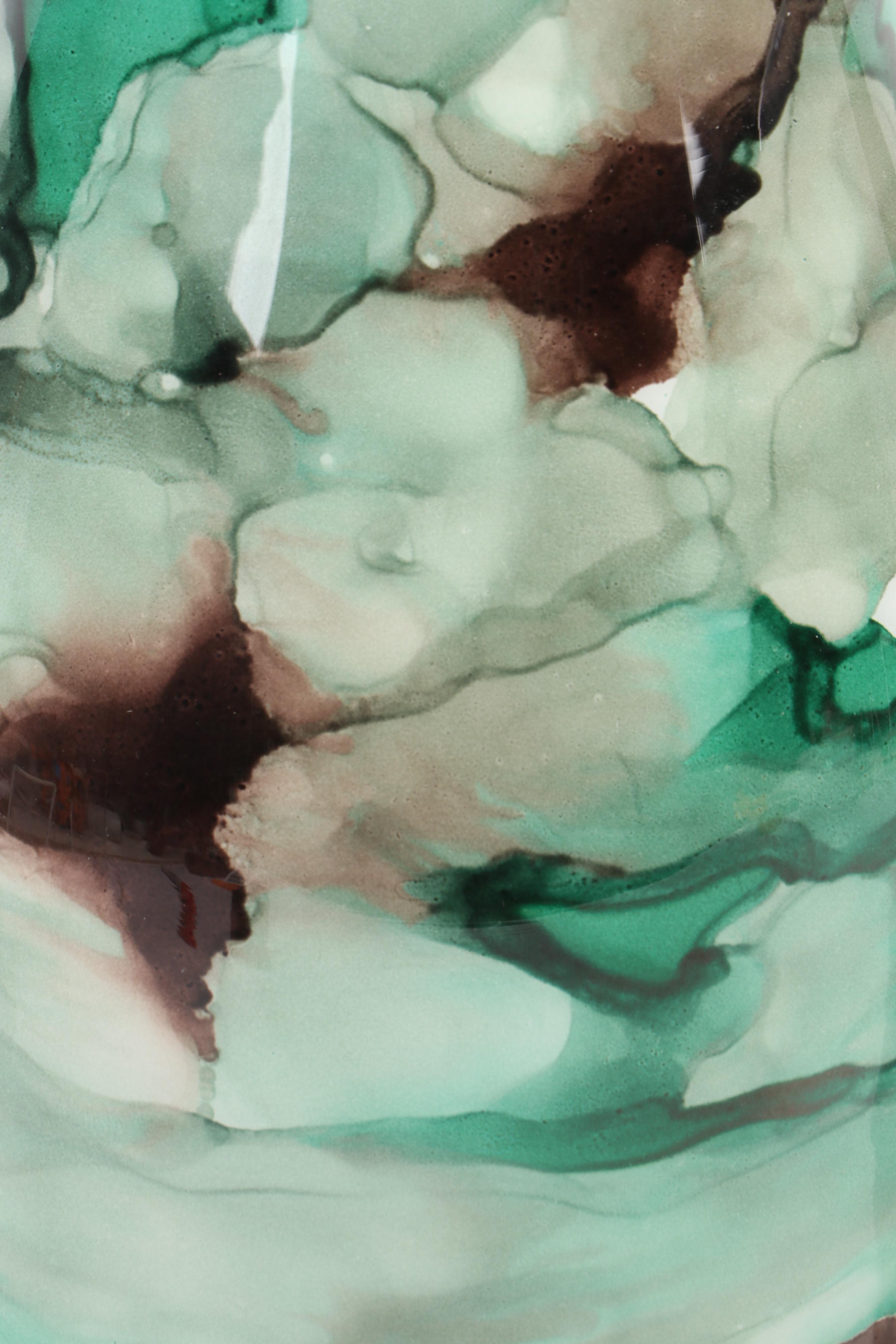 Ceramic Lusterware Vase with Reverse Painted Glass Vase