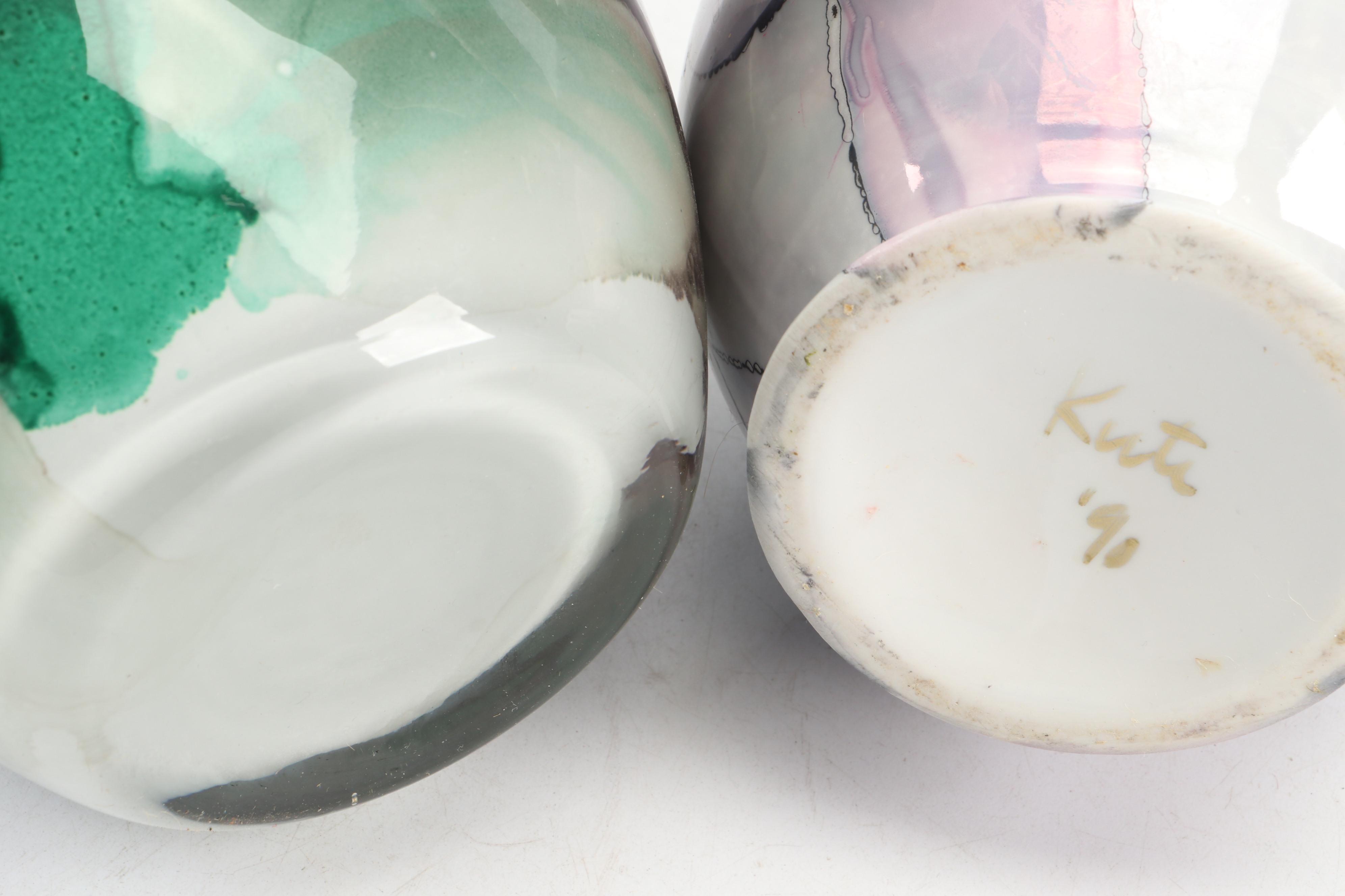 Ceramic Lusterware Vase with Reverse Painted Glass Vase