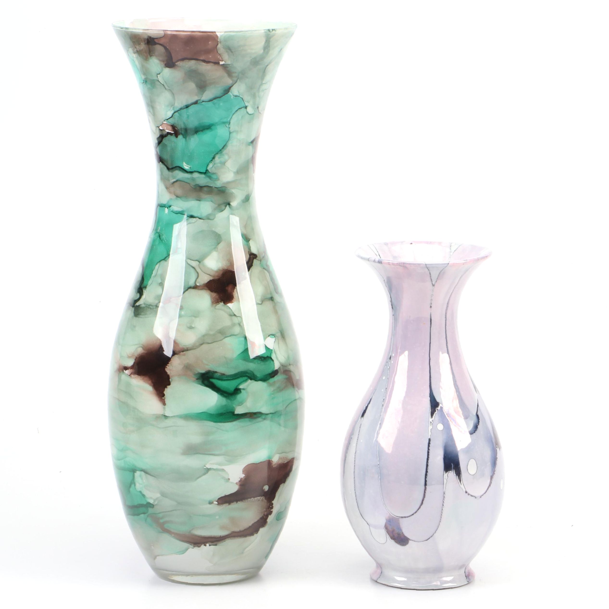 Ceramic Lusterware Vase with Reverse Painted Glass Vase