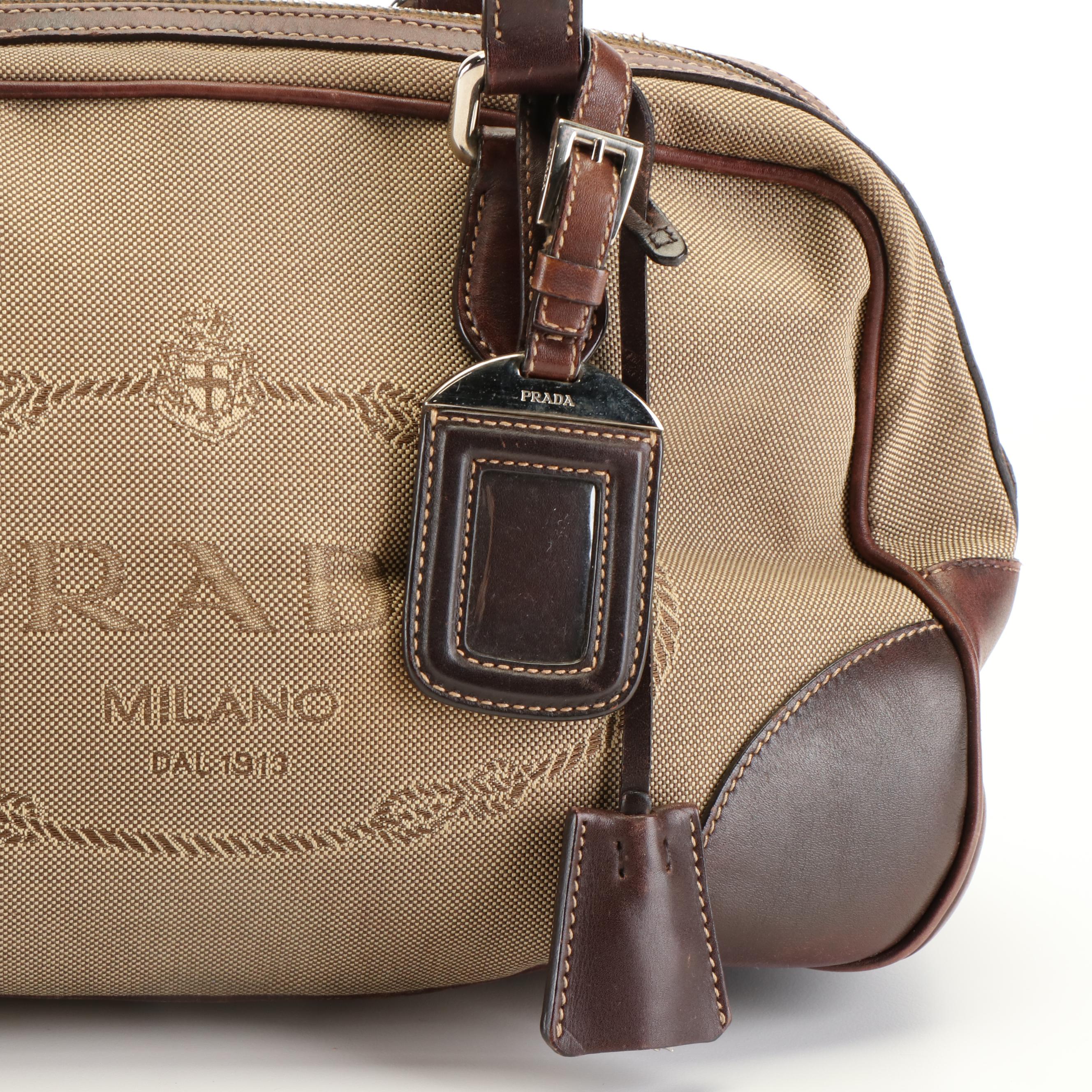 Prada Canapa Logo Jacquard Canvas Boston Bag