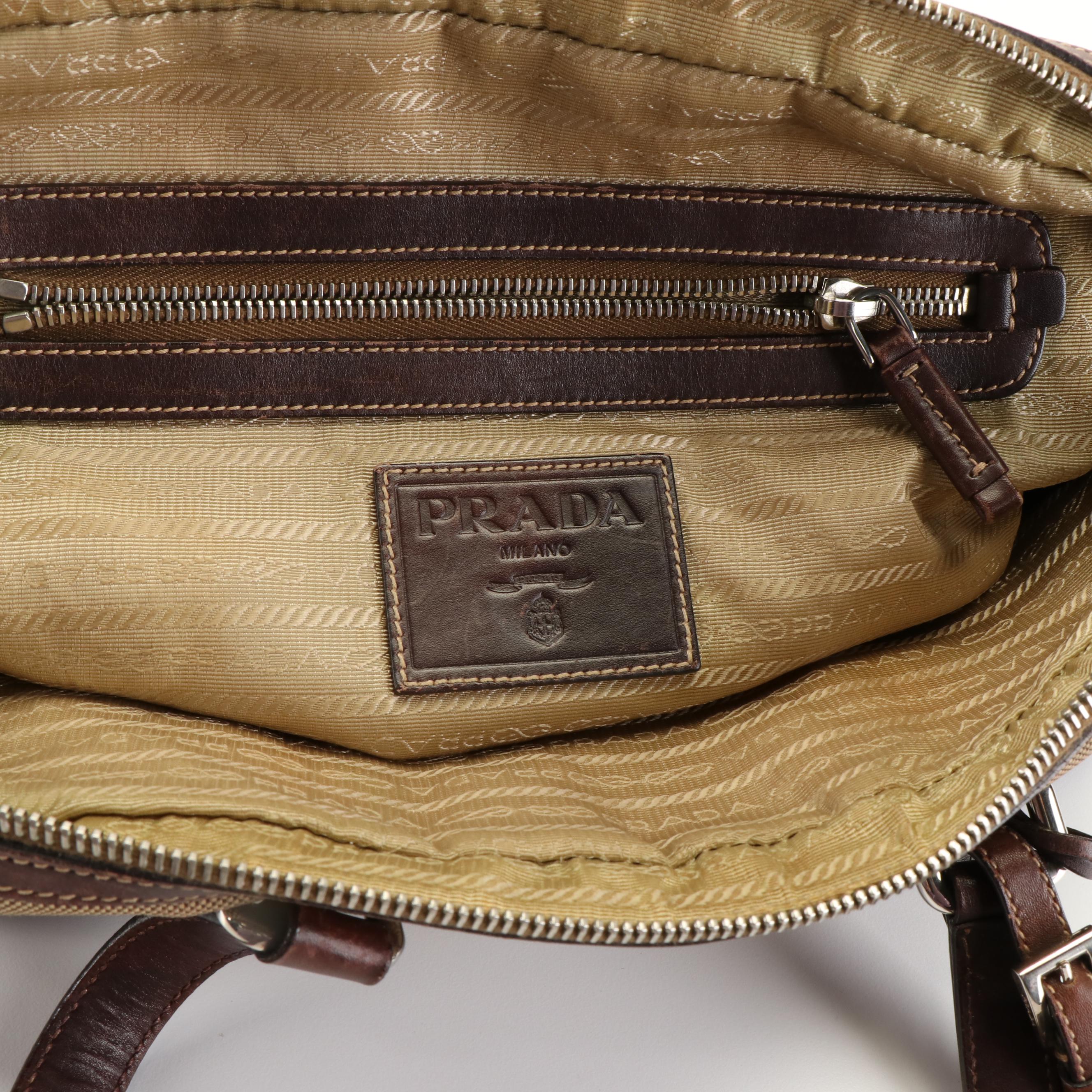 Prada Canapa Logo Jacquard Canvas Boston Bag