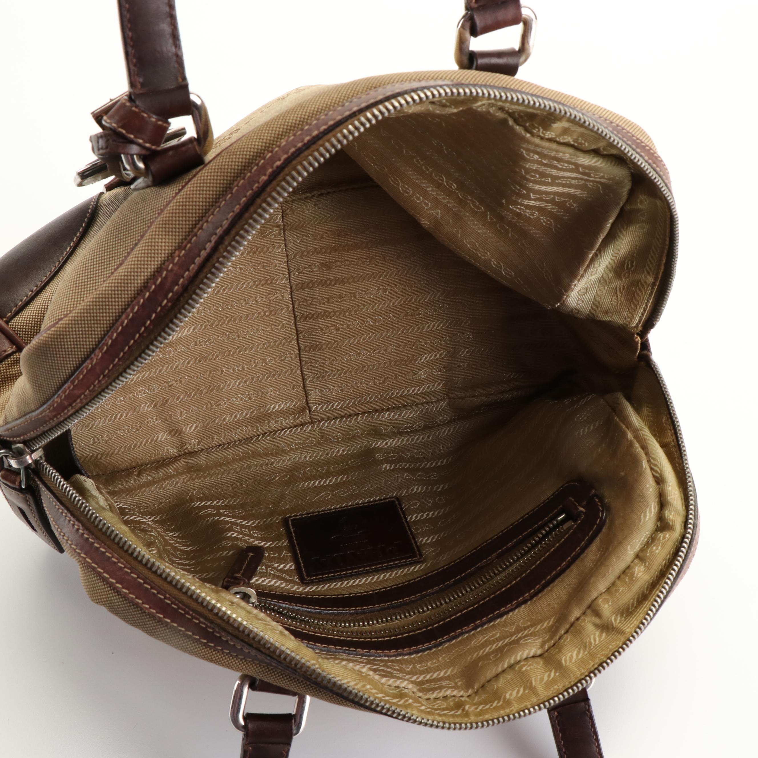 Prada Canapa Logo Jacquard Canvas Boston Bag