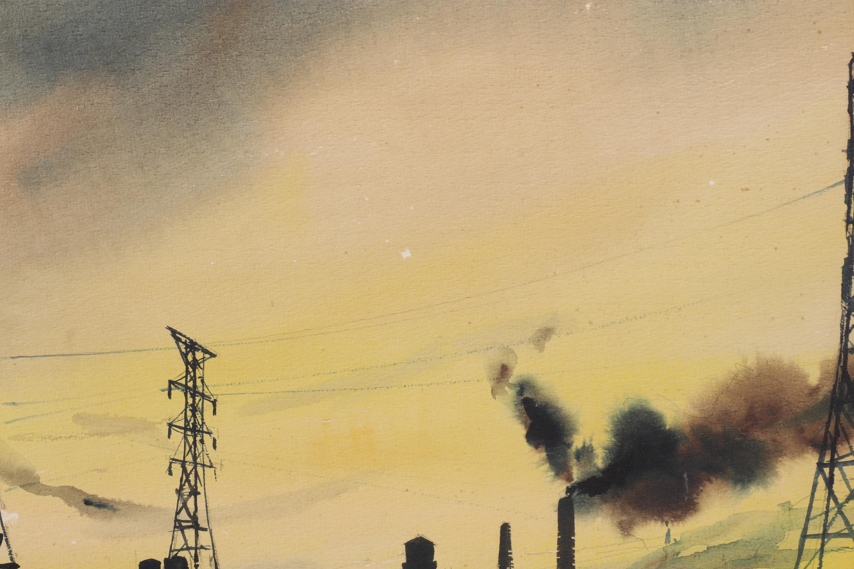 Industrial Landscape Watercolor Painting, 1957