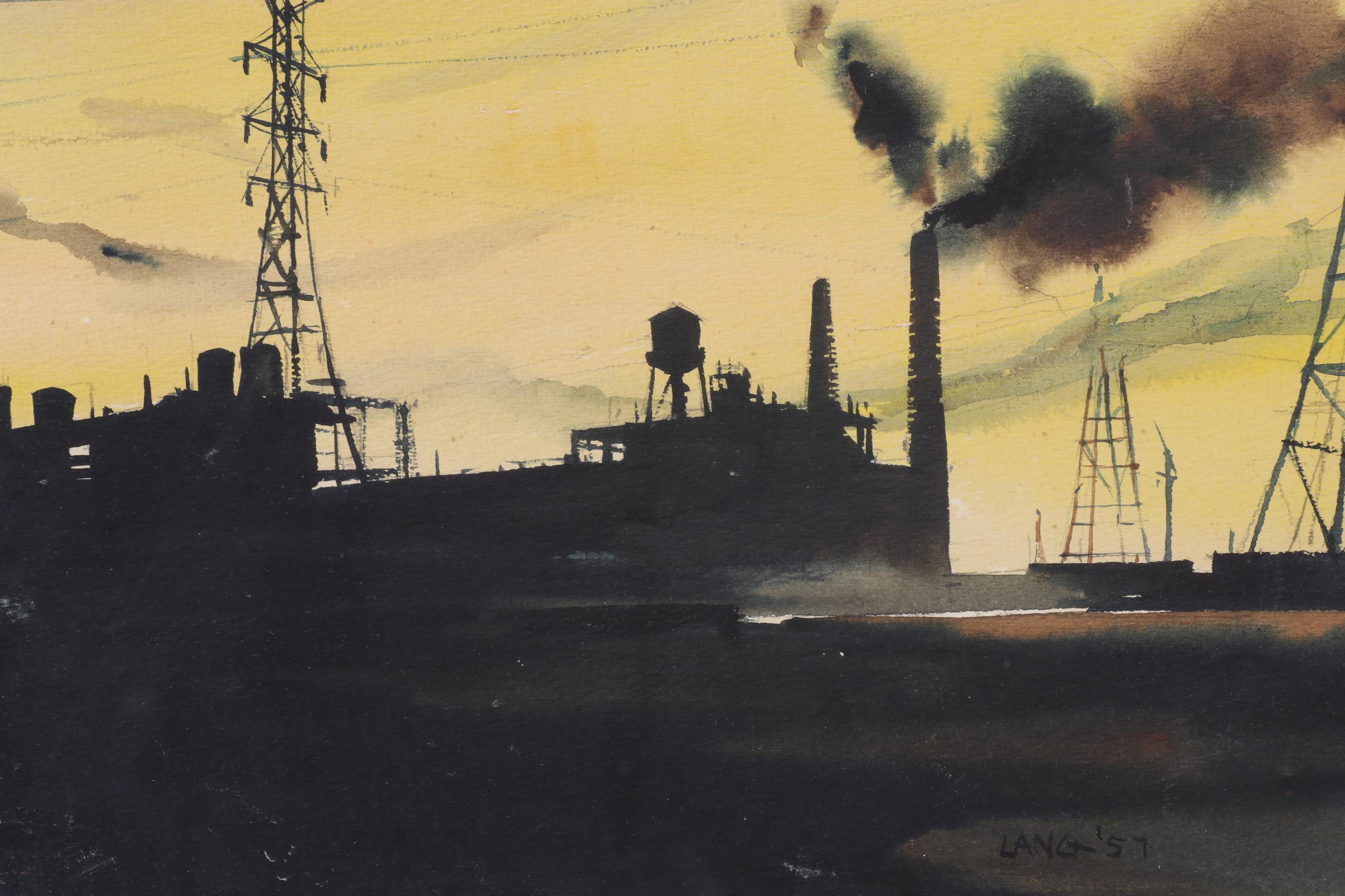 Industrial Landscape Watercolor Painting, 1957