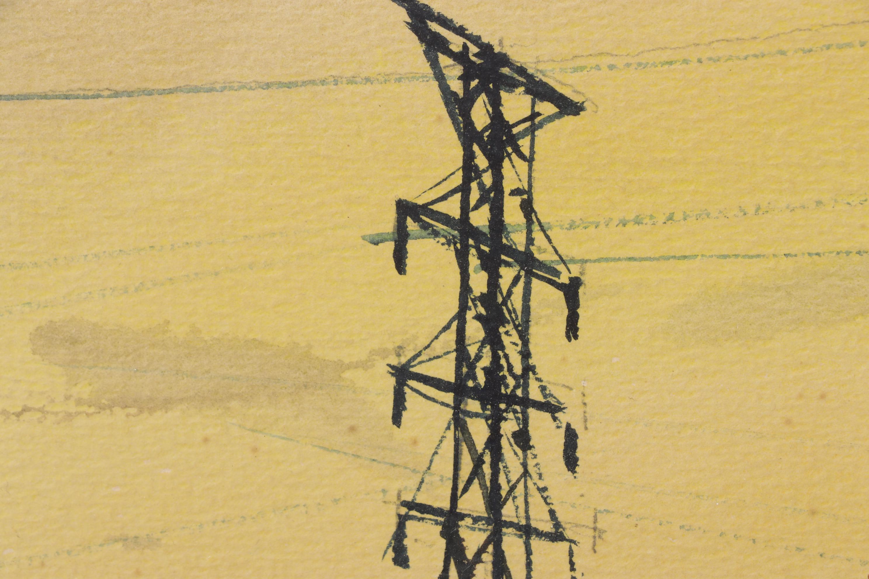 Industrial Landscape Watercolor Painting, 1957