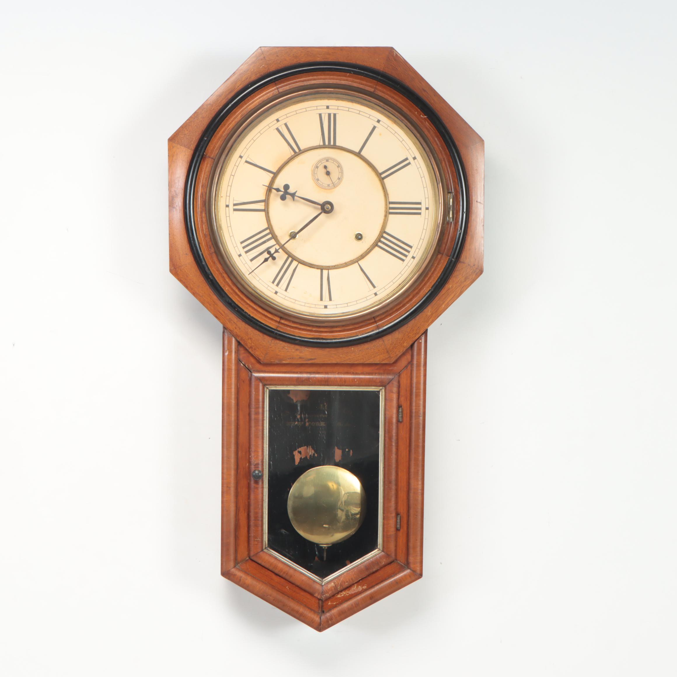 Ansonia "Office Regulator" Walnut Wall Clock
